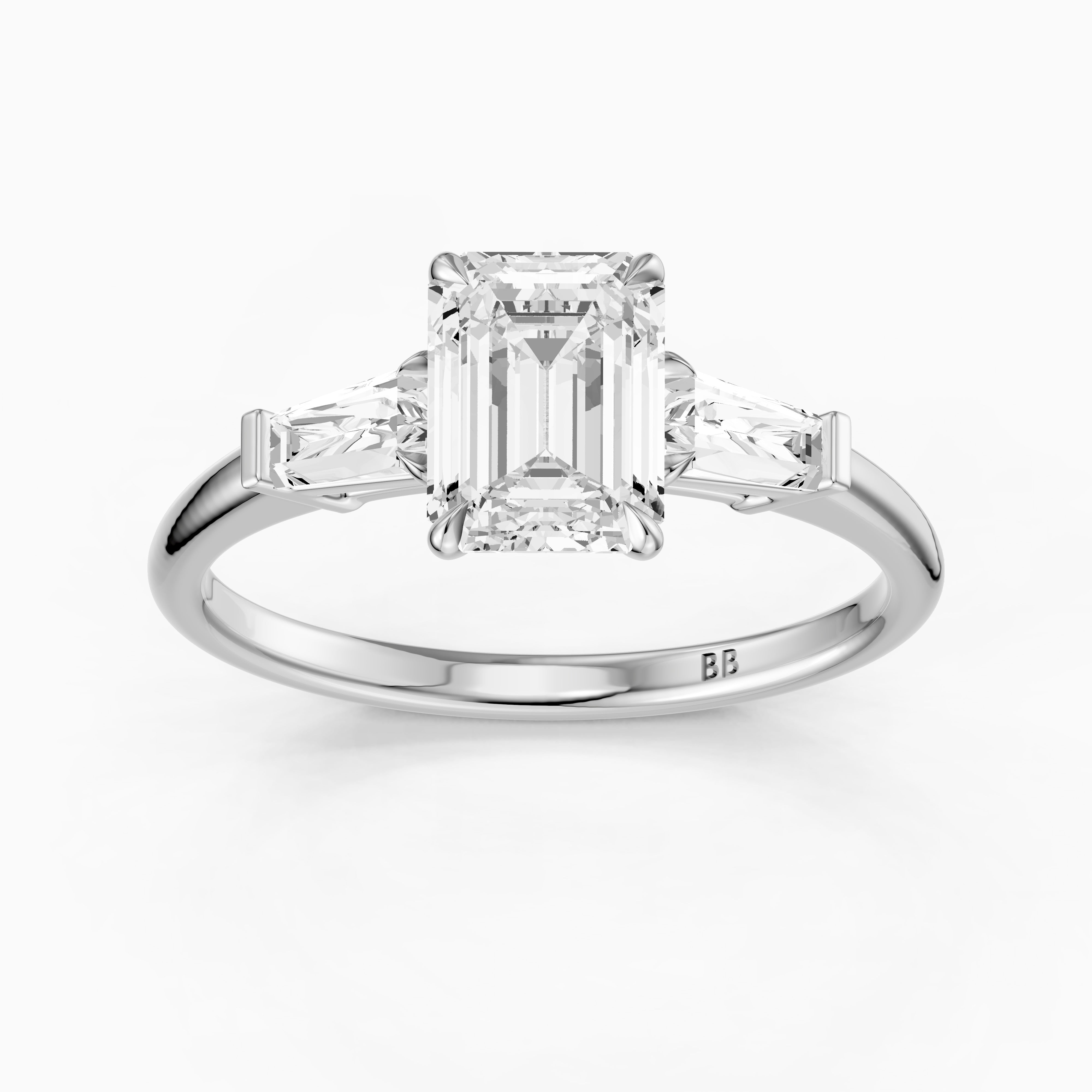 Melania Emerald With Tapered Baguette Cut Lab Grown Diamond Engagement Ring