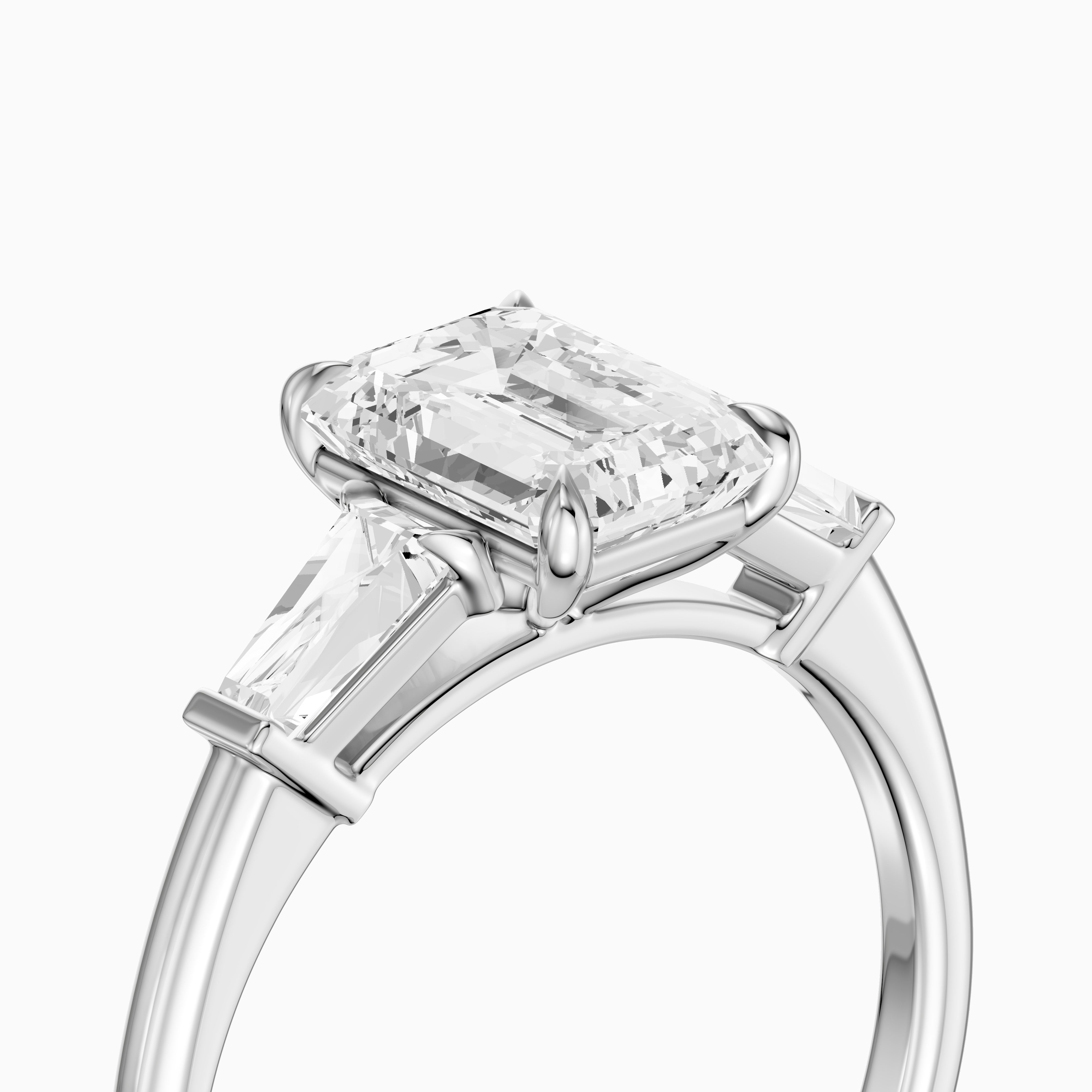 Melania Emerald With Tapered Baguette Cut Lab Grown Diamond Engagement Ring