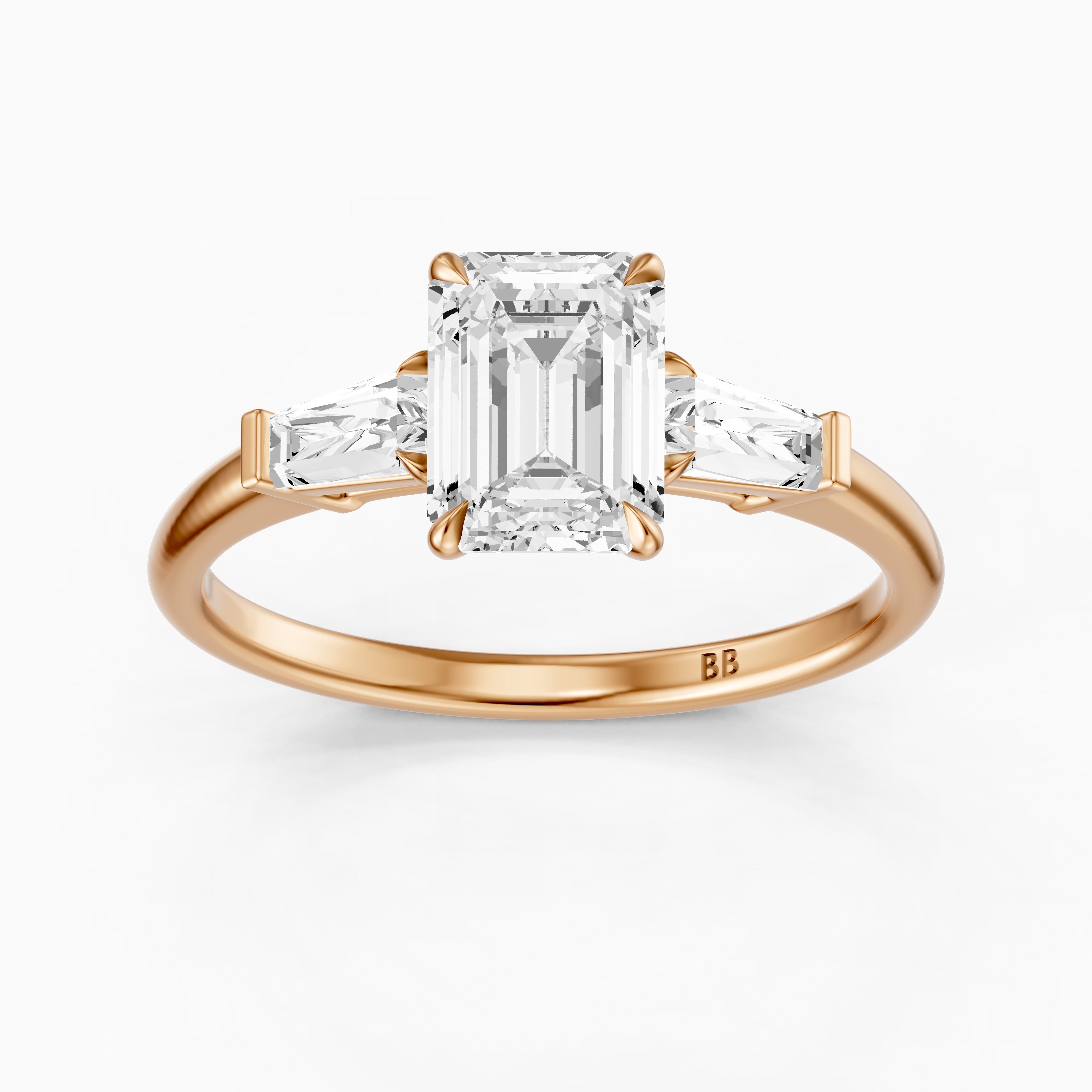 Melania Emerald With Tapered Baguette Cut Lab Grown Diamond Engagement Ring