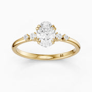 Lucille Oval Double Claw Prong Moissanite Diamond Ring with Side Stones