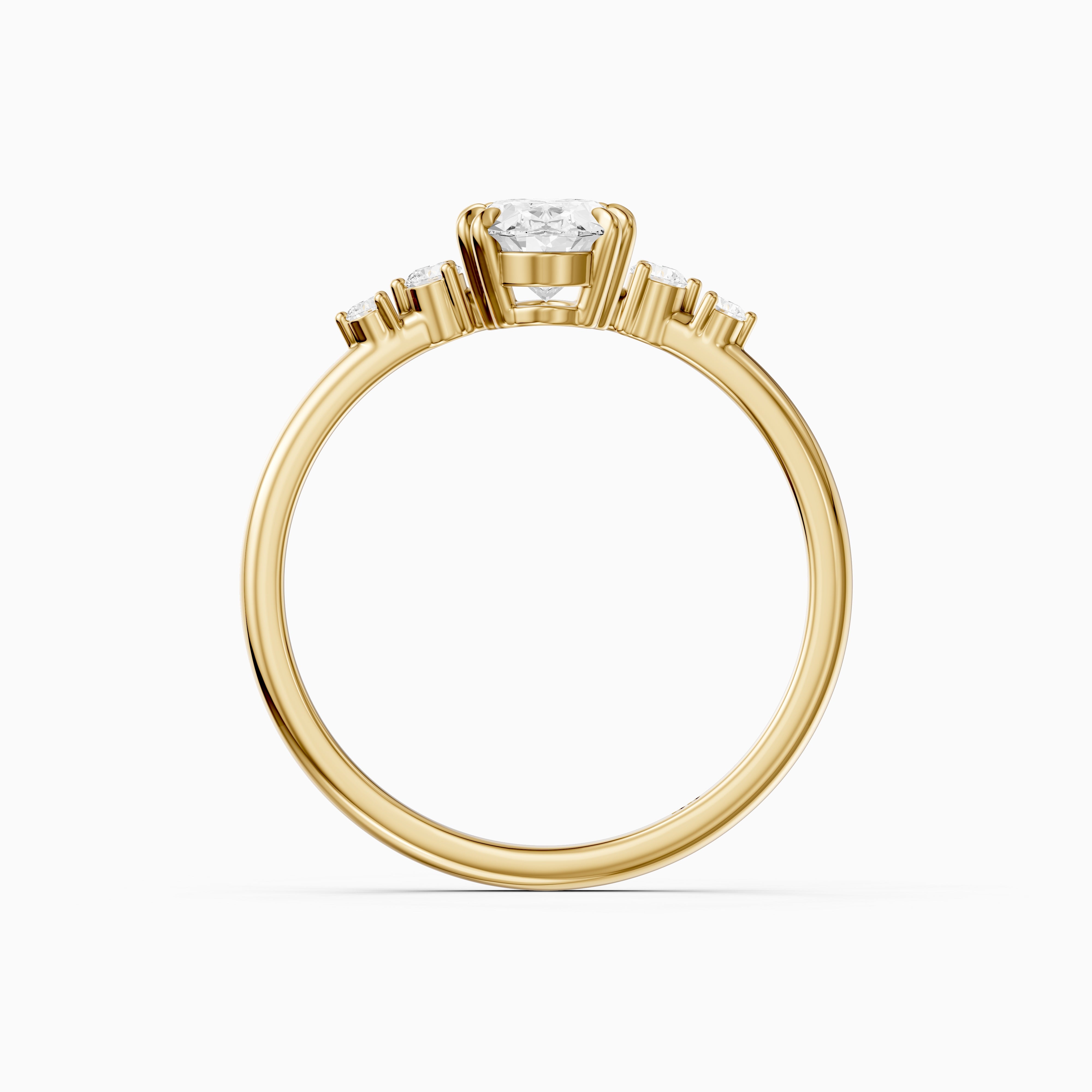 Lucille Oval Double Claw Prong Moissanite Diamond Ring with Side Stones