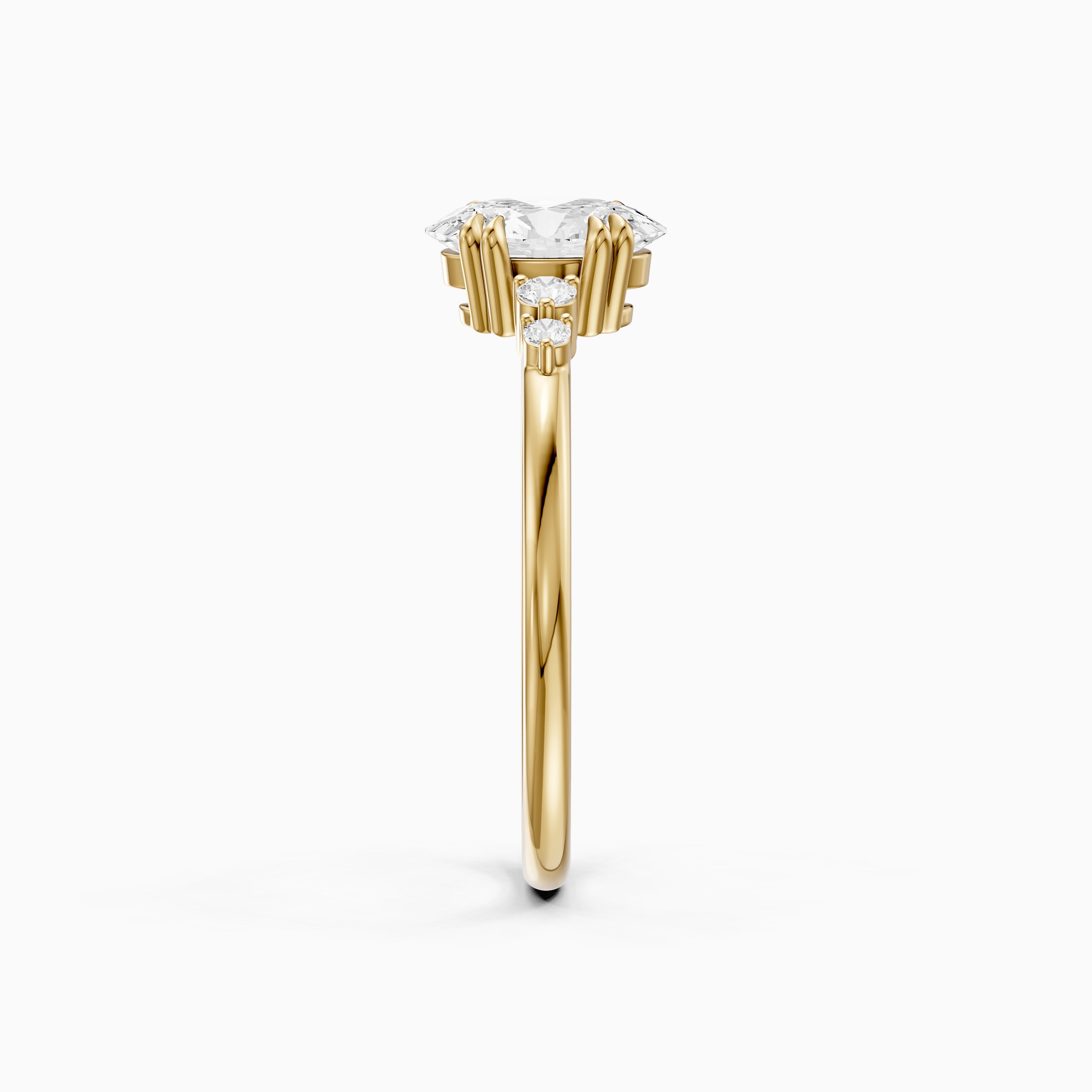 Lucille Oval Double Claw Prong Moissanite Diamond Ring with Side Stones