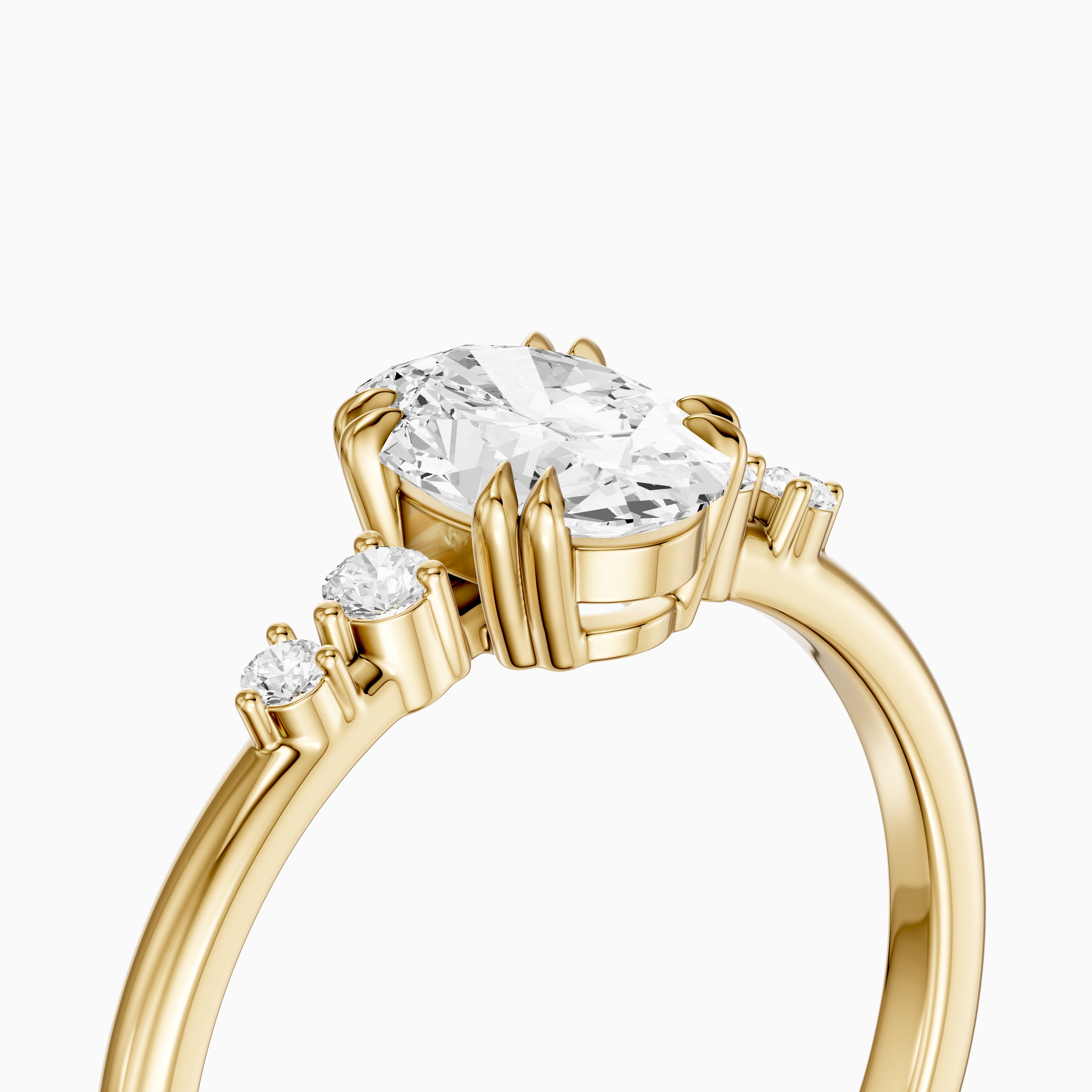 Lucille Oval Double Claw Prong Moissanite Diamond Ring with Side Stones