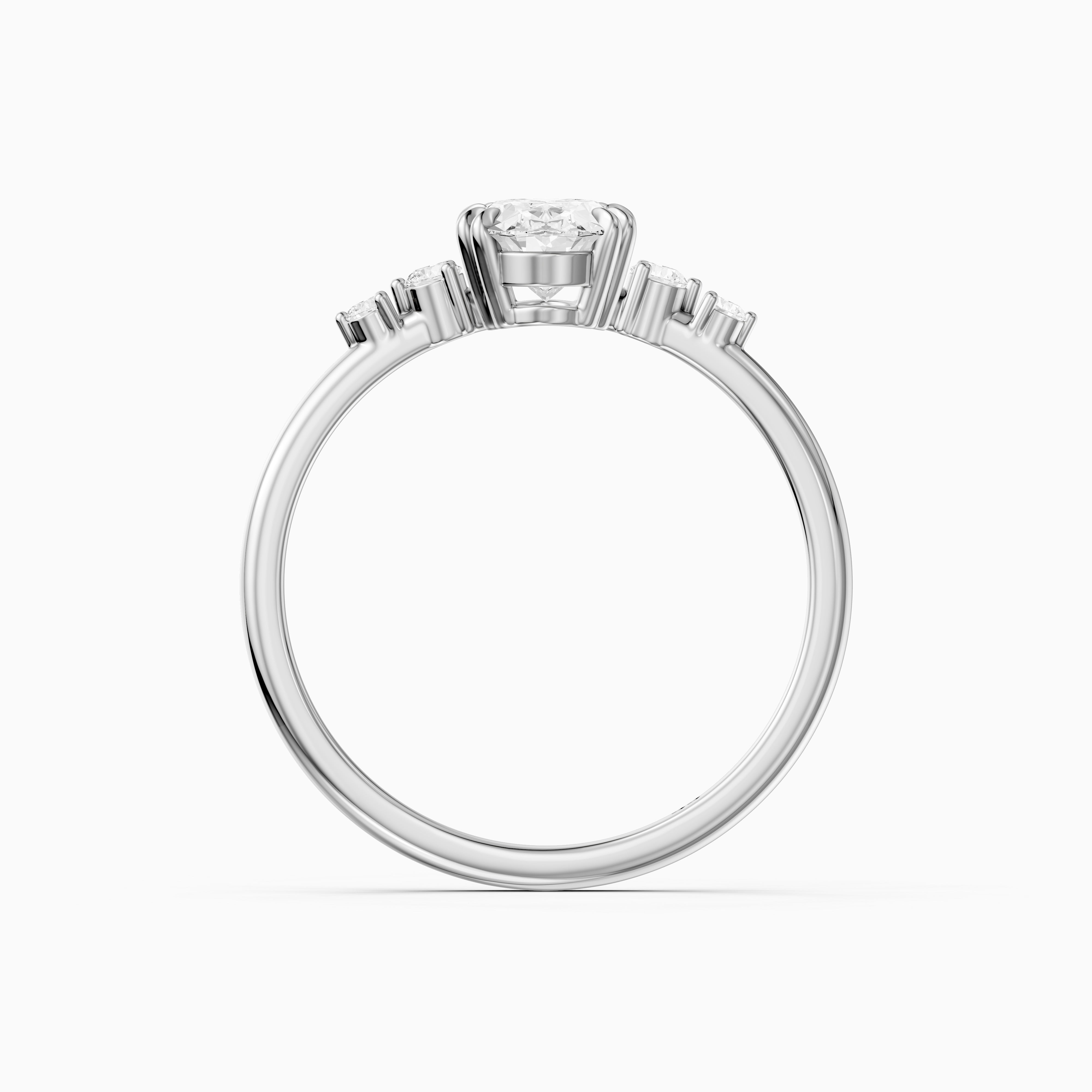 Lucille Oval Double Claw Prong Moissanite Diamond Ring with Side Stones