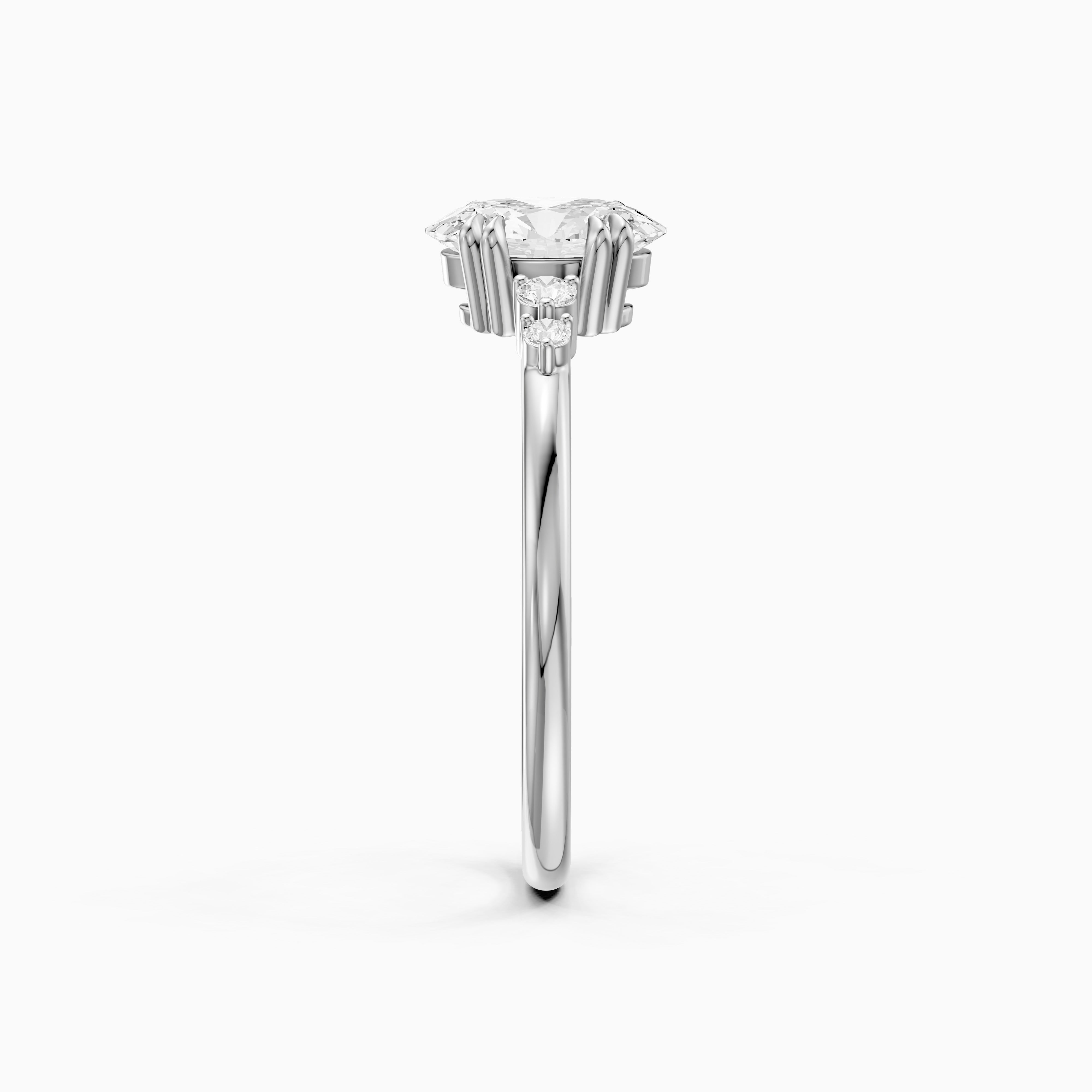 Lucille Oval Double Claw Prong Moissanite Diamond Ring with Side Stones