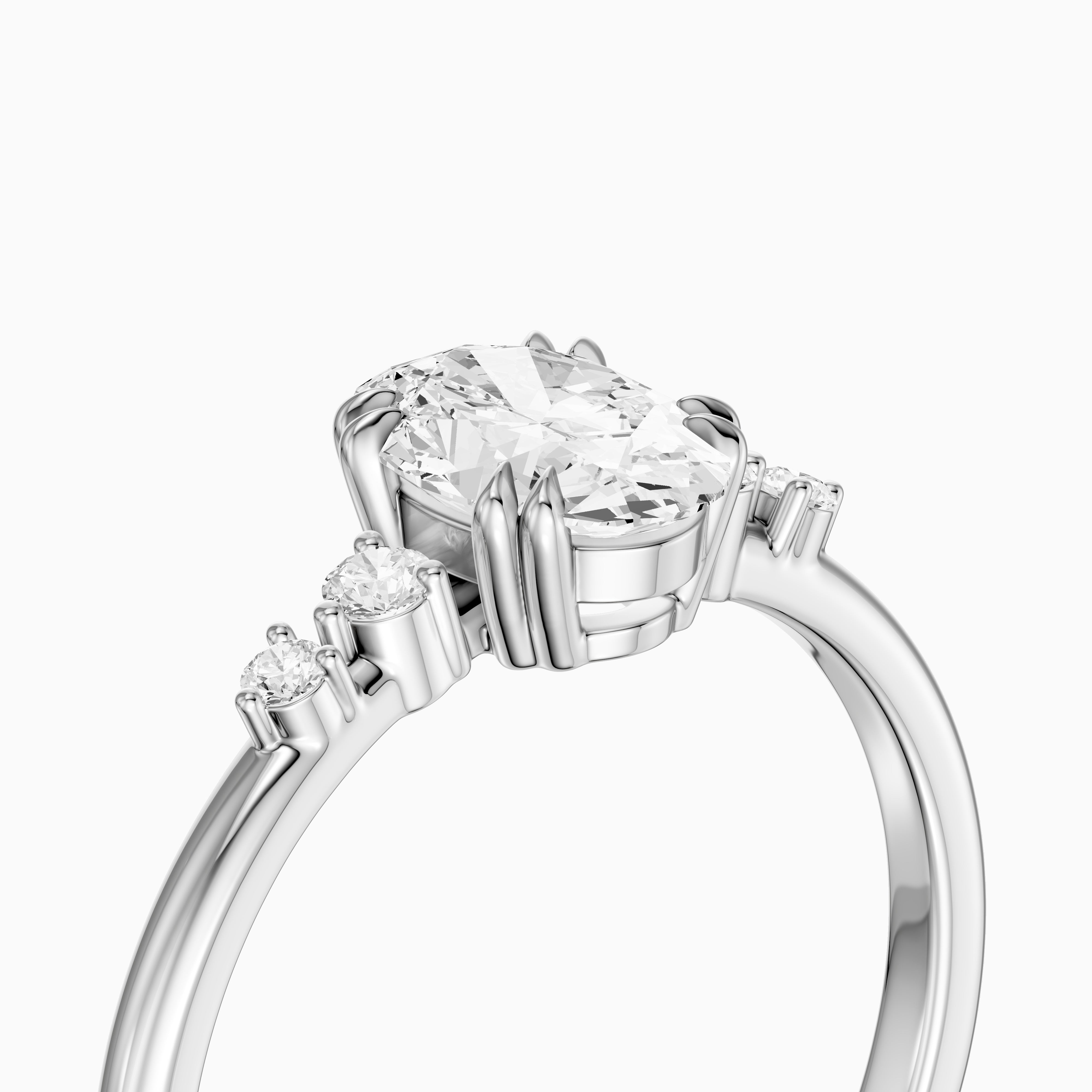 Lucille Oval Double Claw Prong Moissanite Diamond Ring with Side Stones