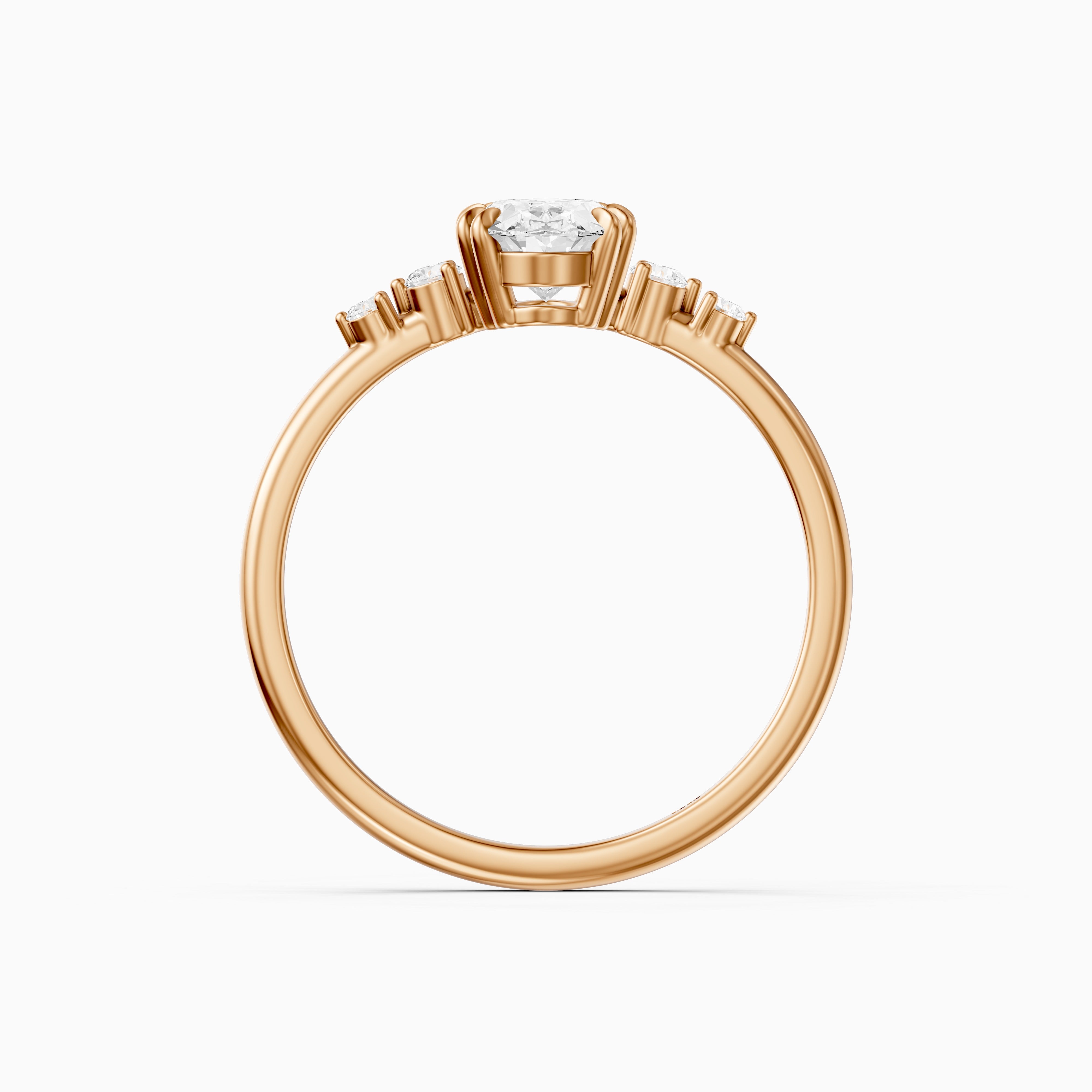 Lucille Oval Double Claw Prong Moissanite Diamond Ring with Side Stones