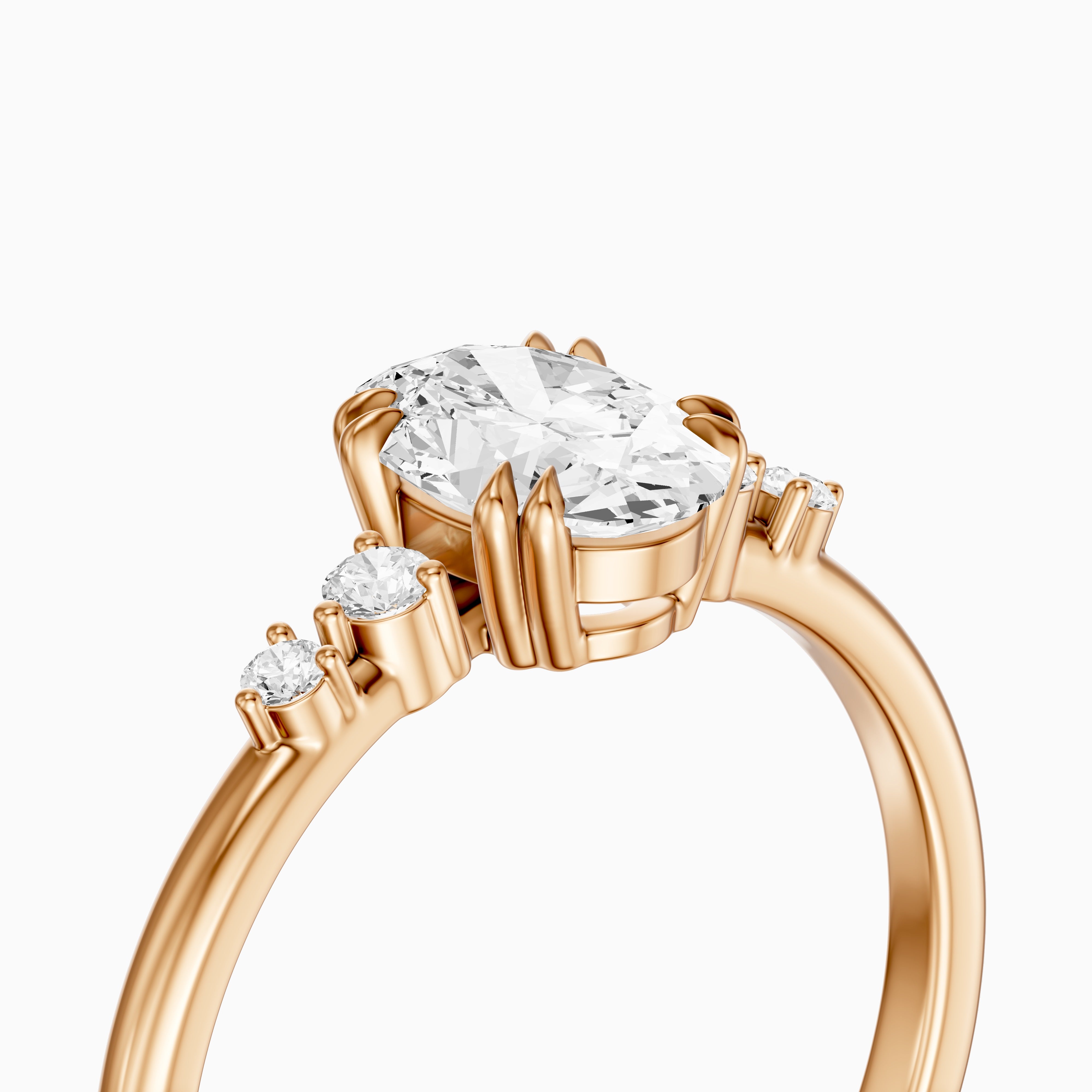 Lucille Oval Double Claw Prong Moissanite Diamond Ring with Side Stones