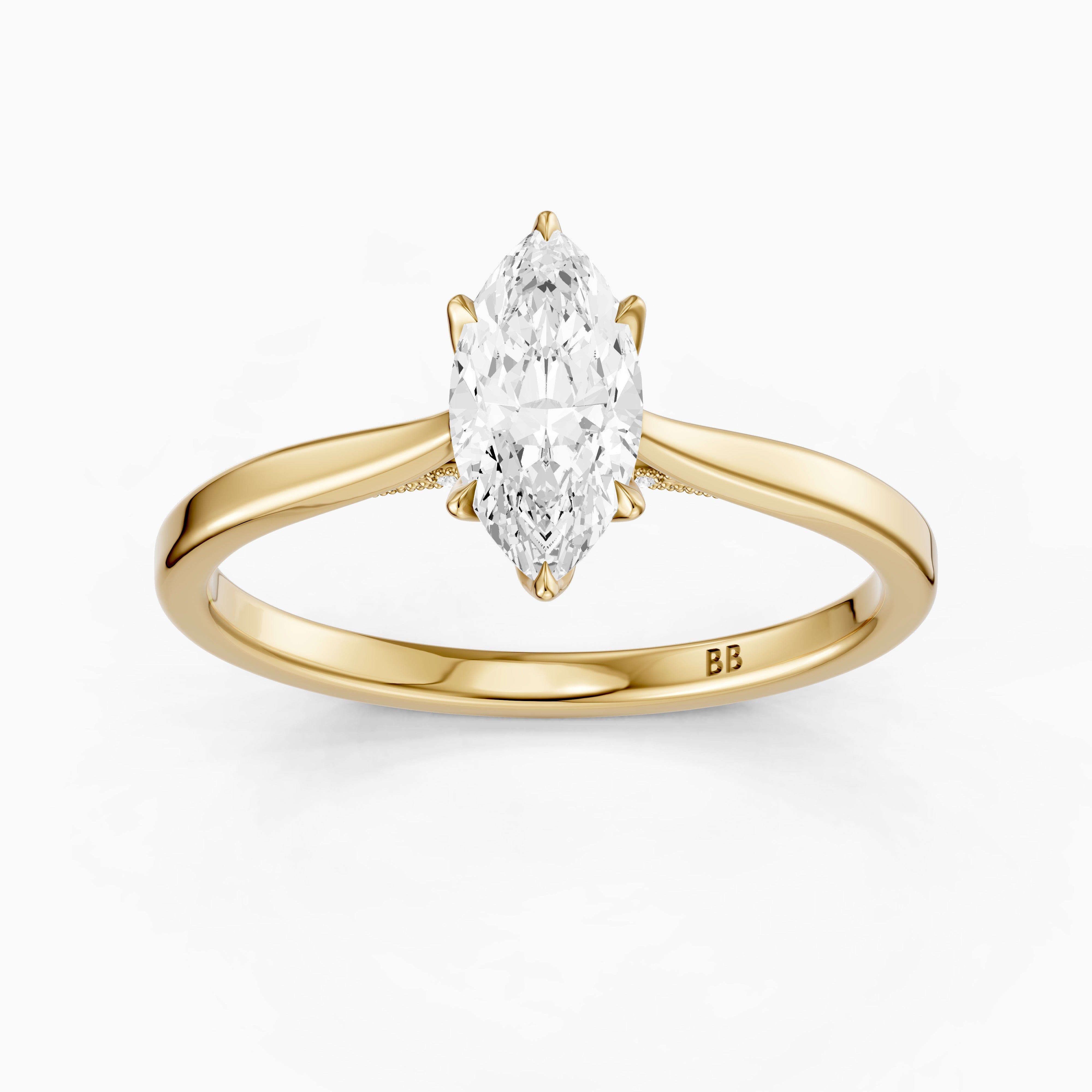Morgan Marquise Hidden Halo Moissanite Diamond Ring with Tulip Setting