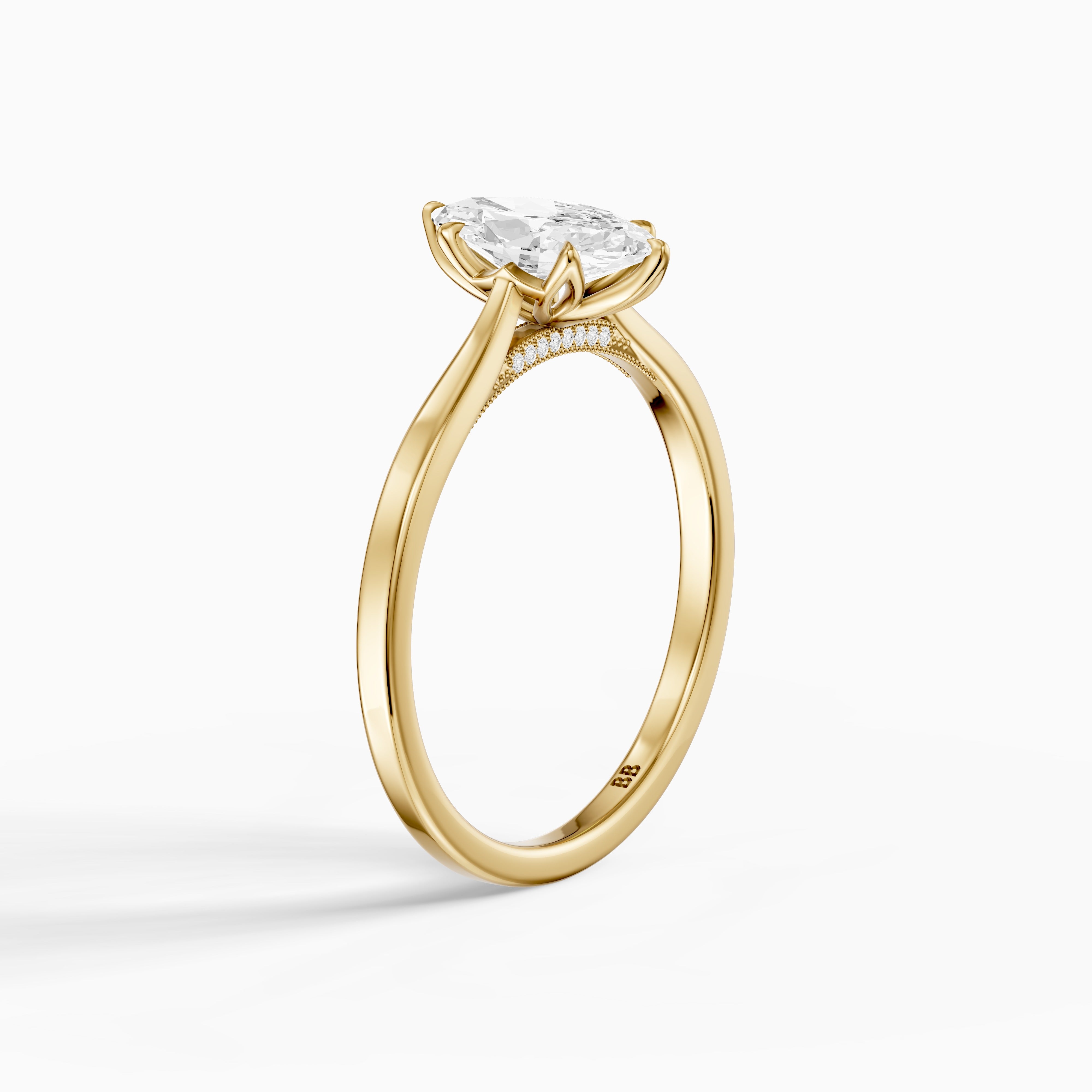 Morgan Marquise Hidden Halo Moissanite Diamond Ring with Tulip Setting