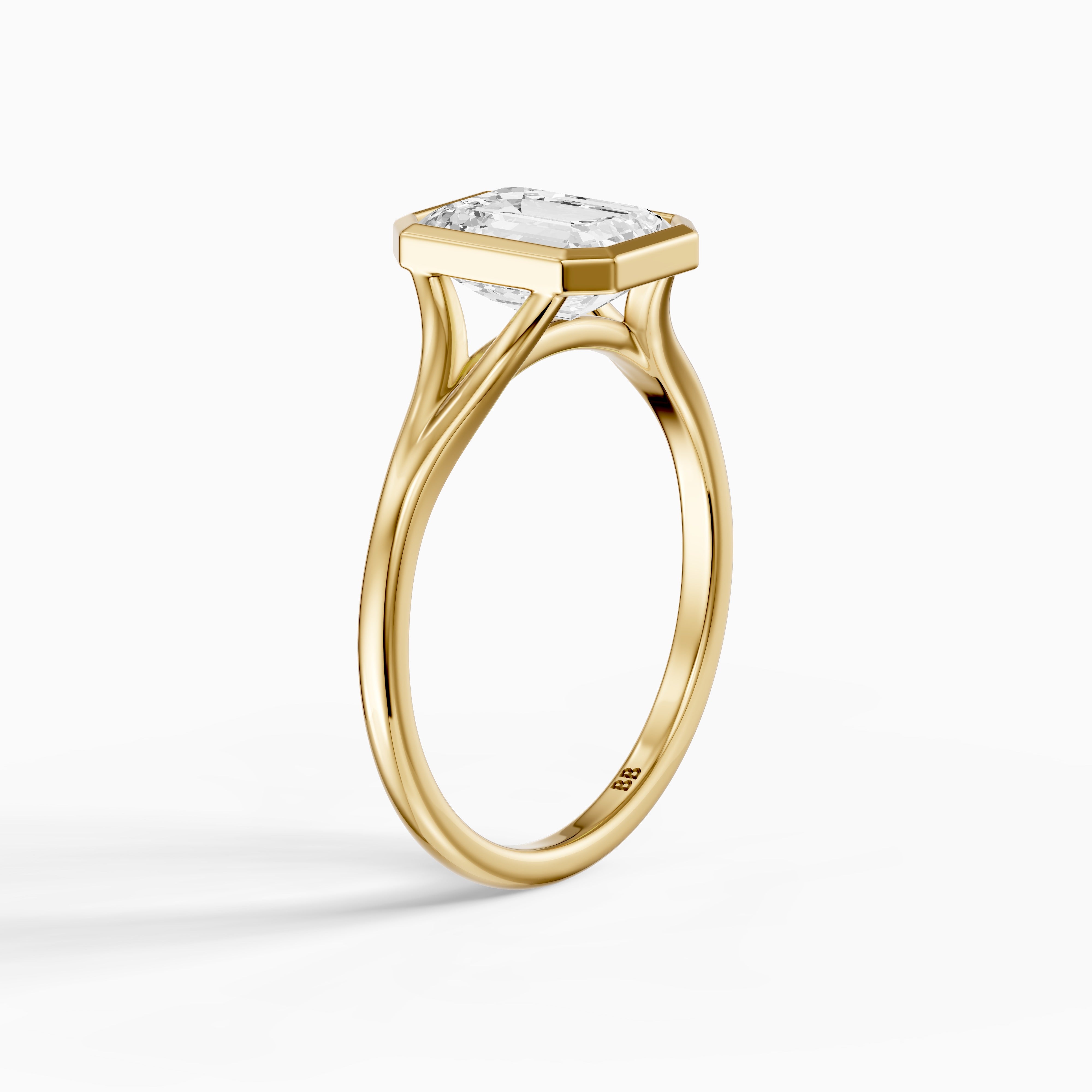 Milani Emerald Cut Moissanite Diamond Bezel Solitaire Ring with Split Band