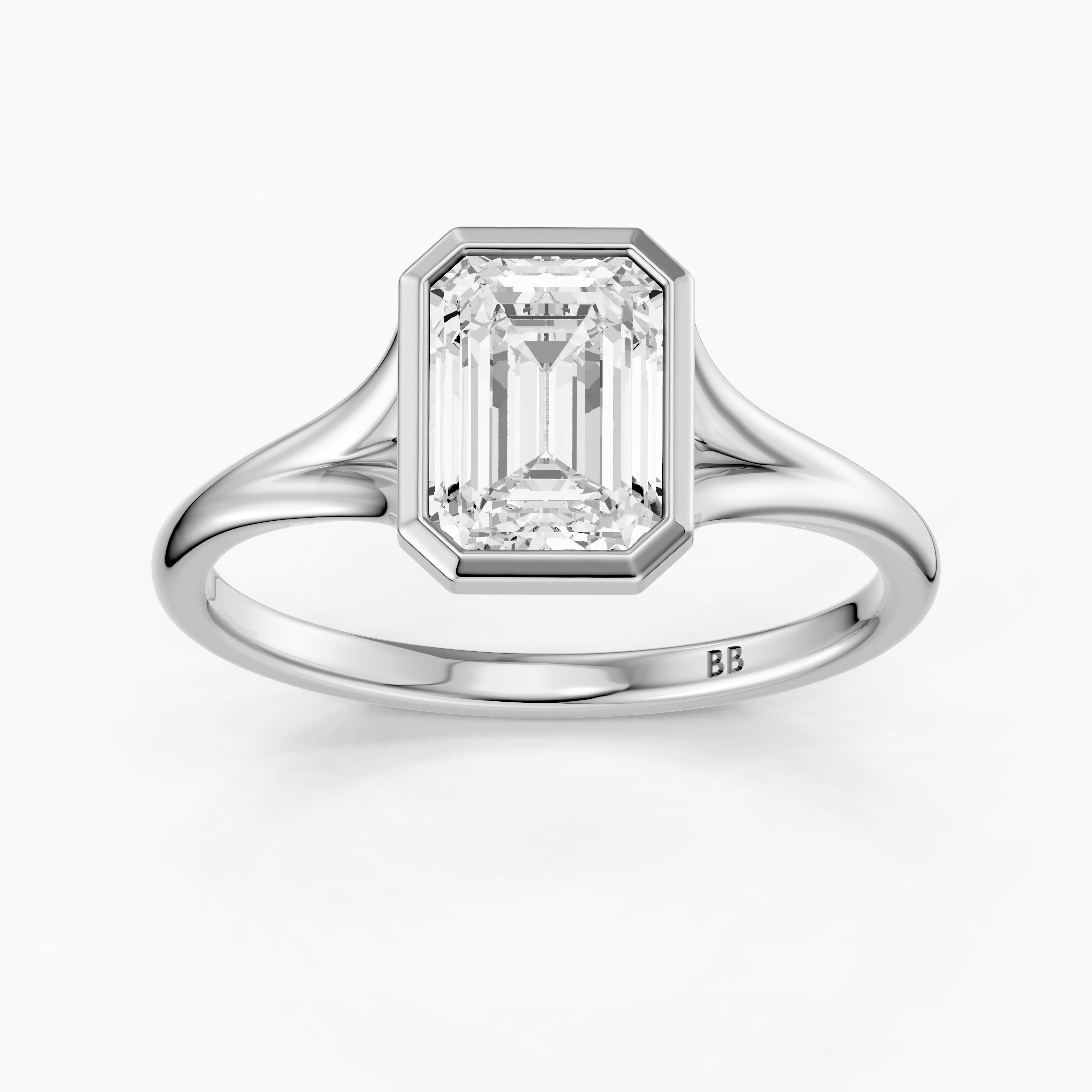 Milani Emerald Cut Lab Grown Diamond Bezel Solitaire Ring with Split Band