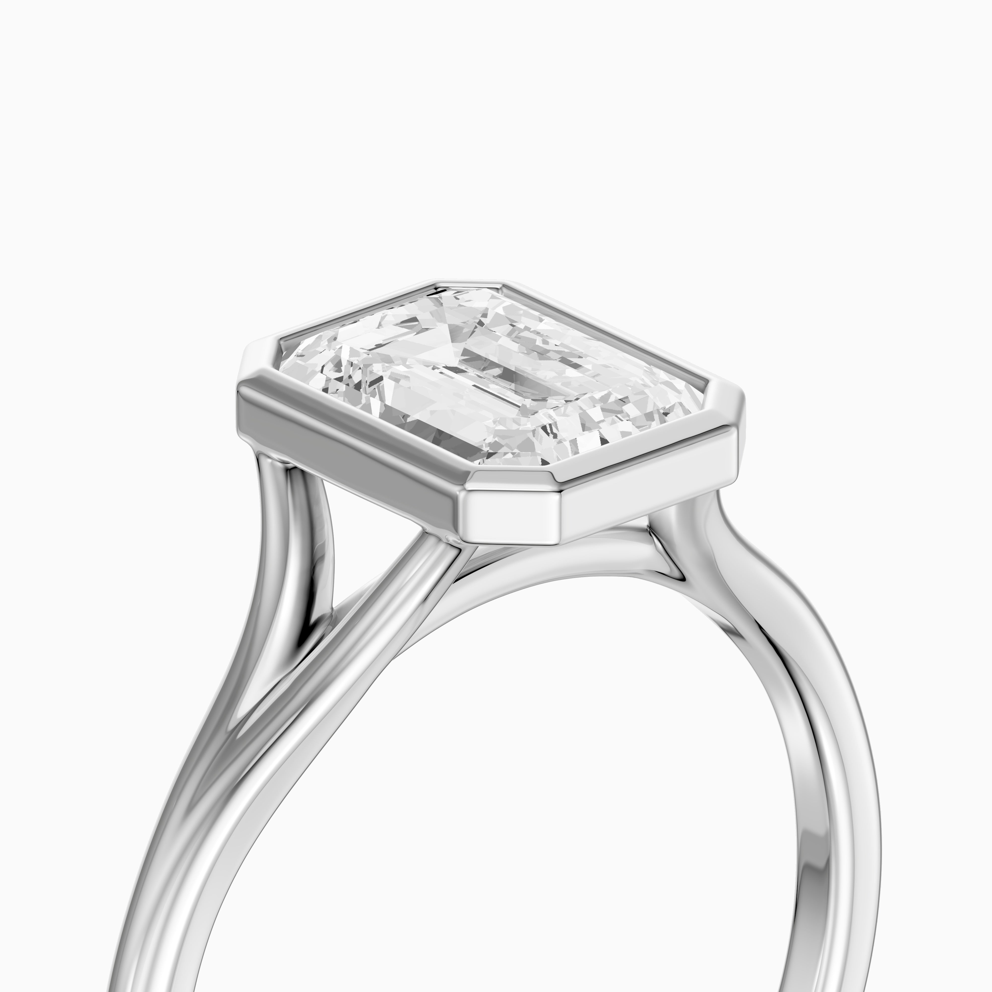 Milani Emerald Cut Lab Grown Diamond Bezel Solitaire Ring with Split Band