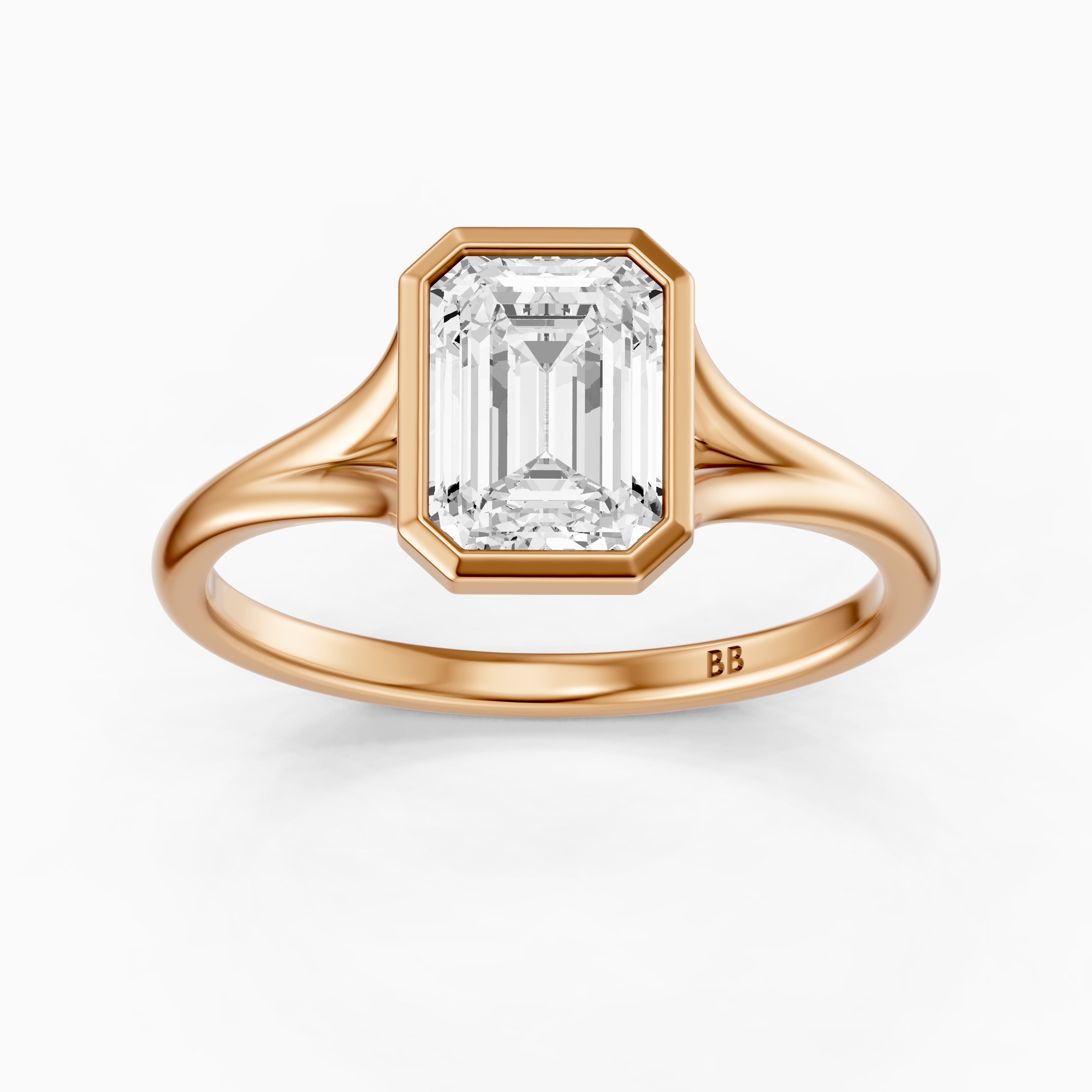 Milani Emerald Cut Lab Grown Diamond Bezel Solitaire Ring with Split Band