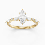 Daniela Marquise Moissanite Diamond Side Stones Ring with Hidden Halo