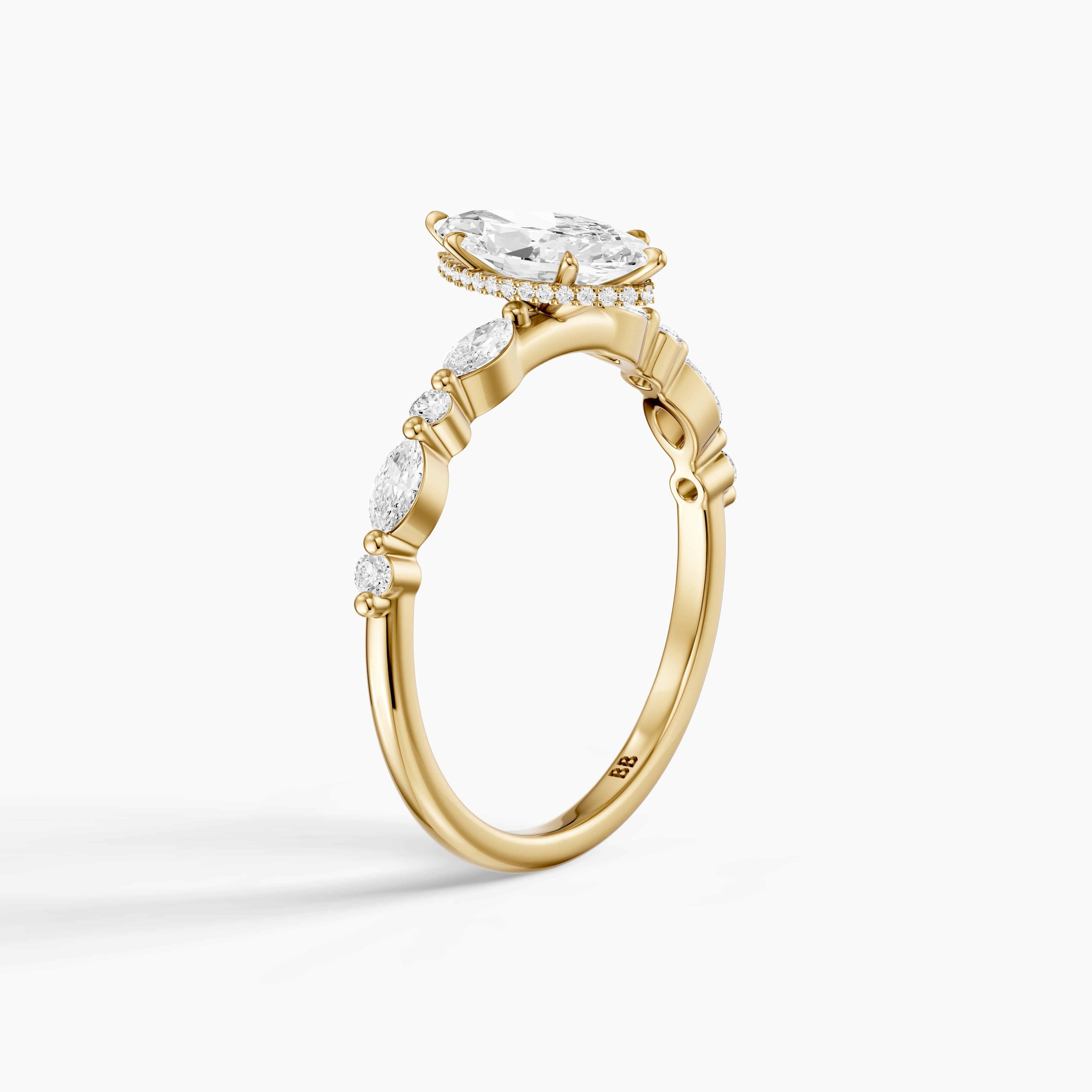 Daniela Marquise Moissanite Diamond Side Stones Ring with Hidden Halo