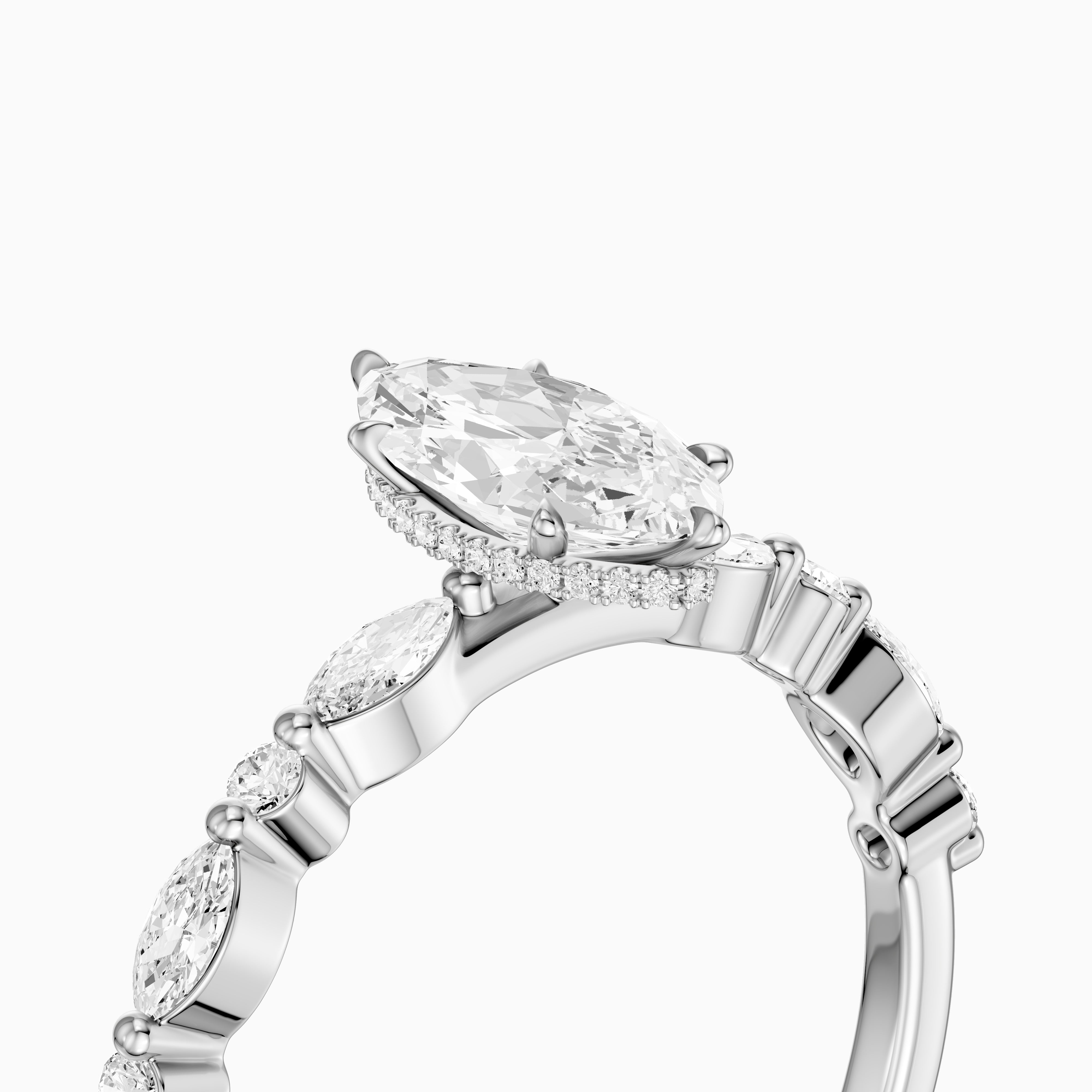 Daniela Marquise Lab Grown Diamond Side Stones Ring with Hidden Halo