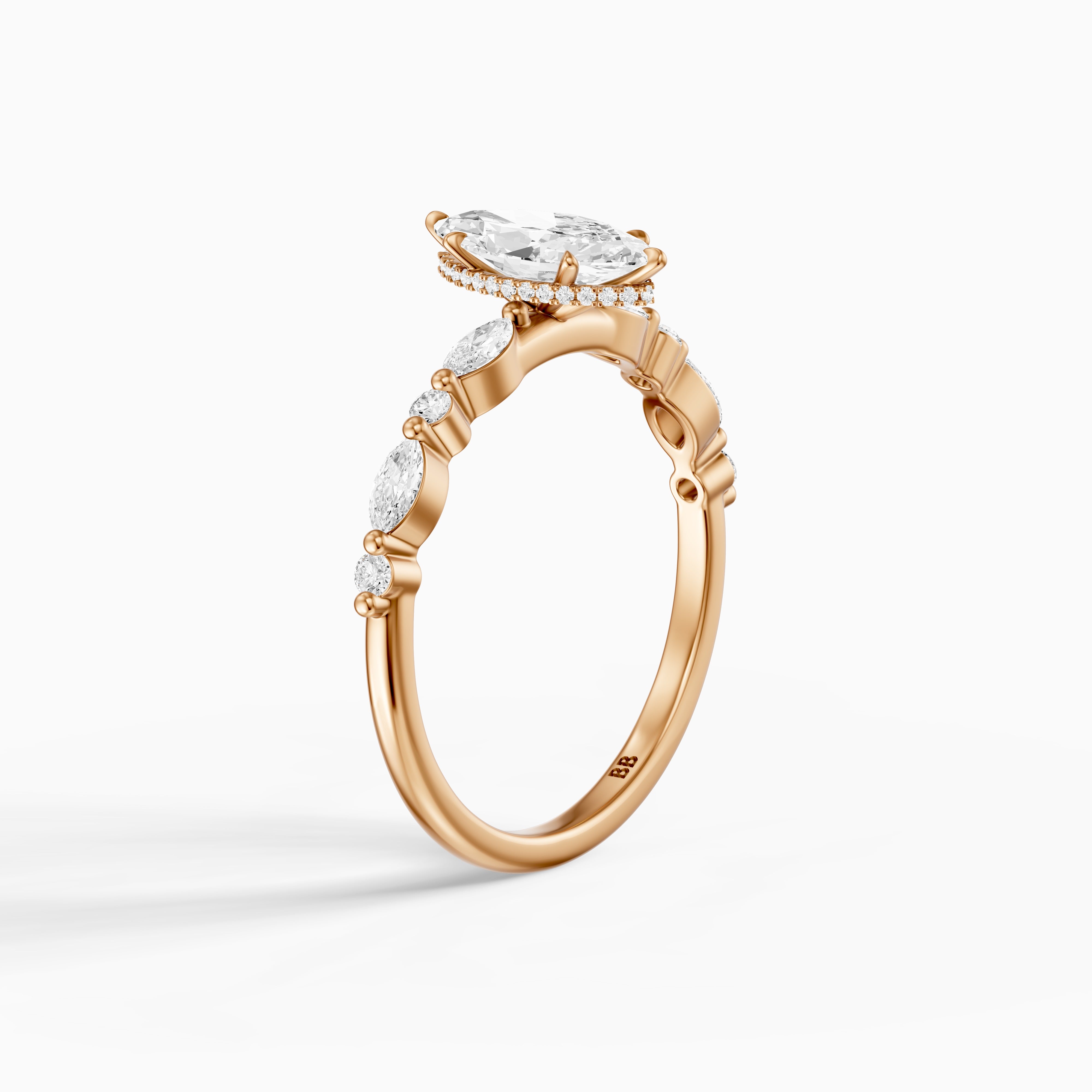 Daniela Marquise Lab Grown Diamond Side Stones Ring with Hidden Halo