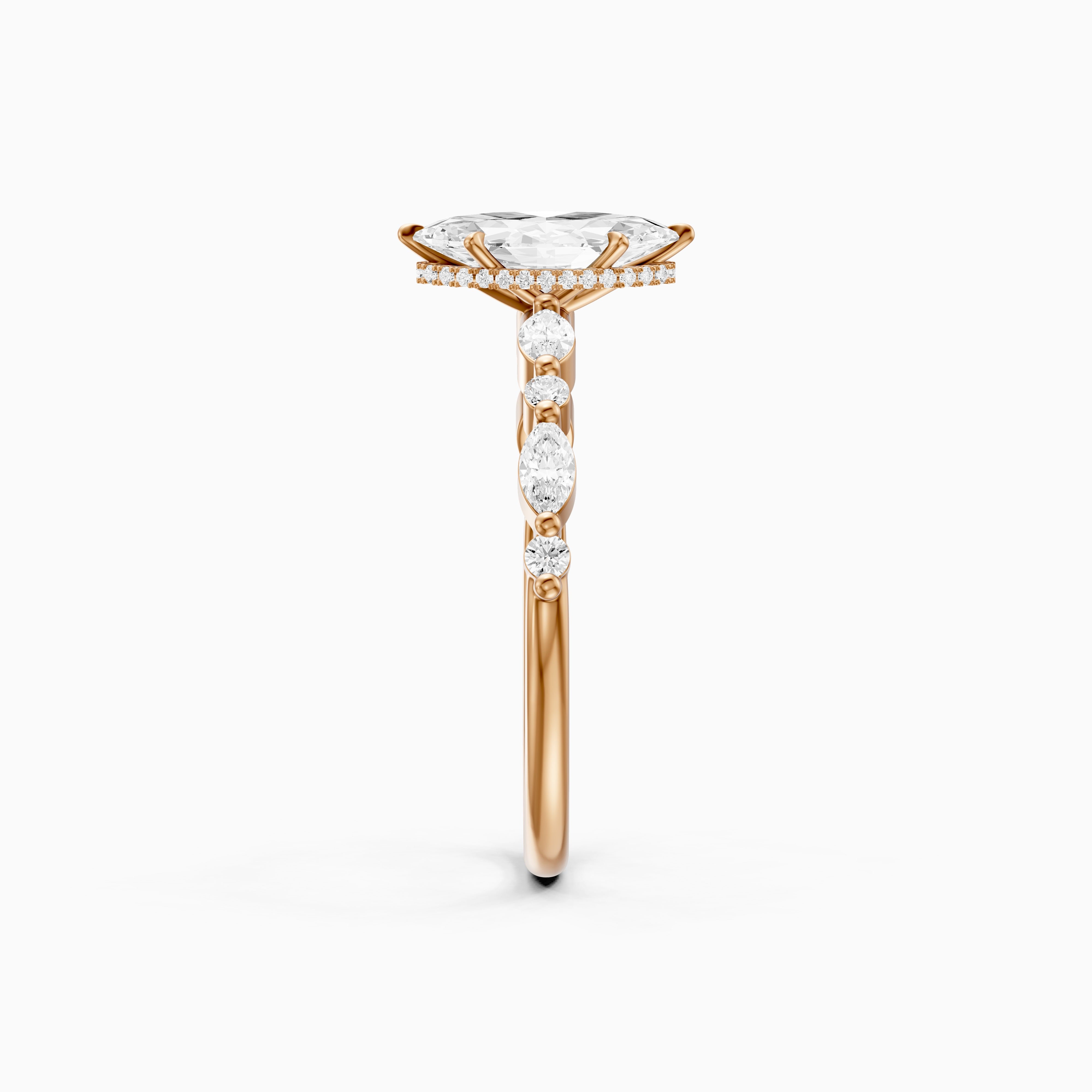 Daniela Marquise Lab Grown Diamond Side Stones Ring with Hidden Halo