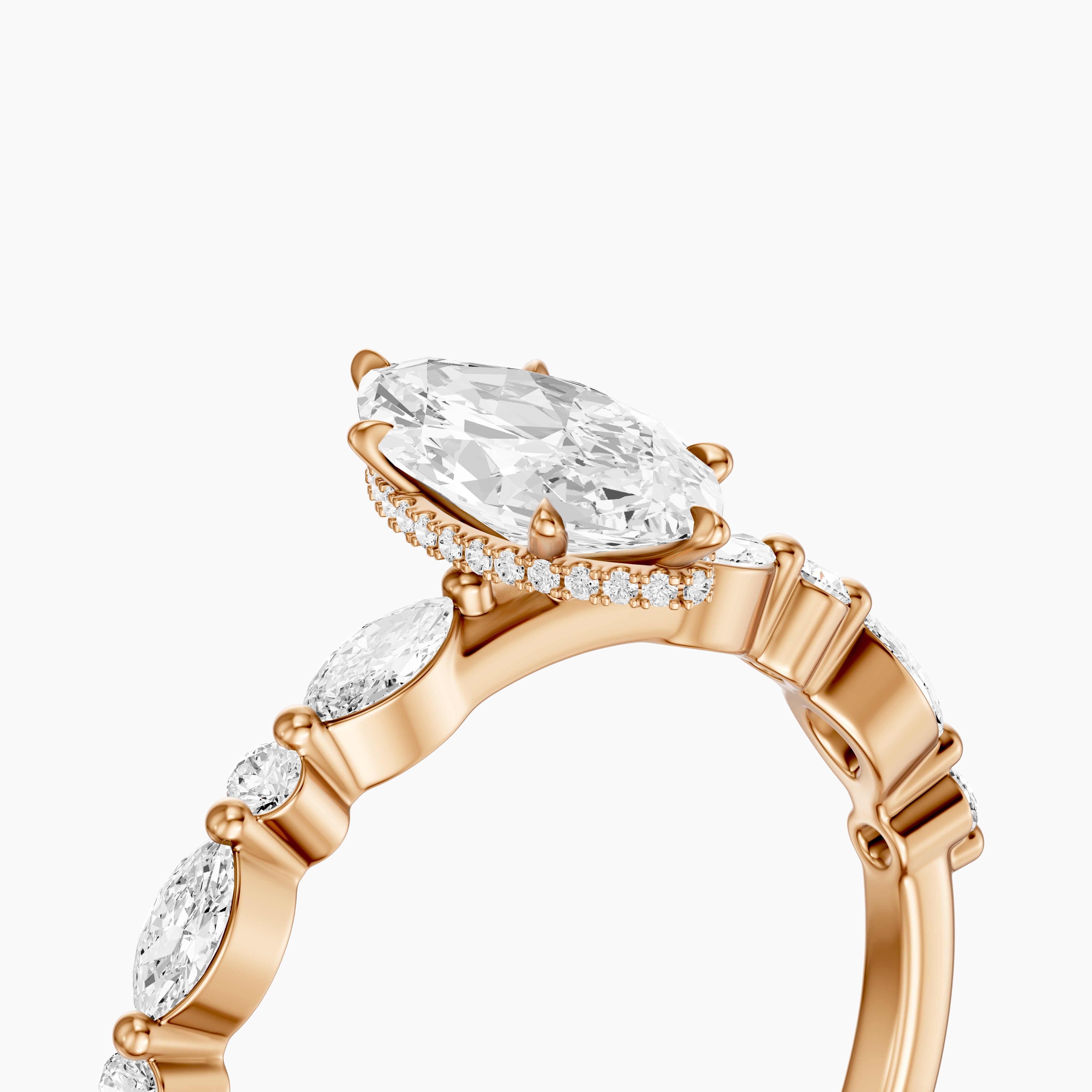 Daniela Marquise Lab Grown Diamond Side Stones Ring with Hidden Halo