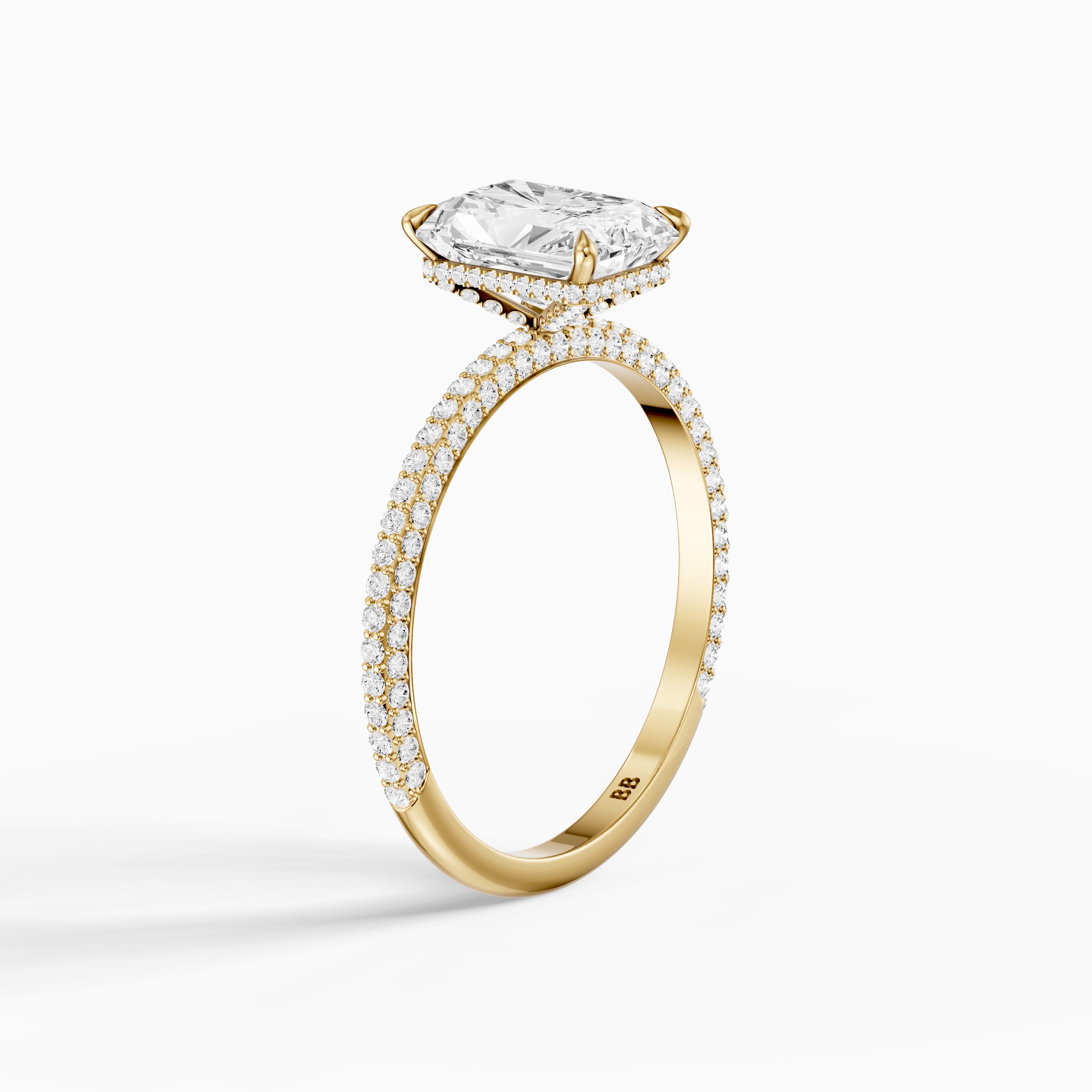 Selah Radiant Cut Hidden Halo Moissanite Diamond Ring with Pave Band