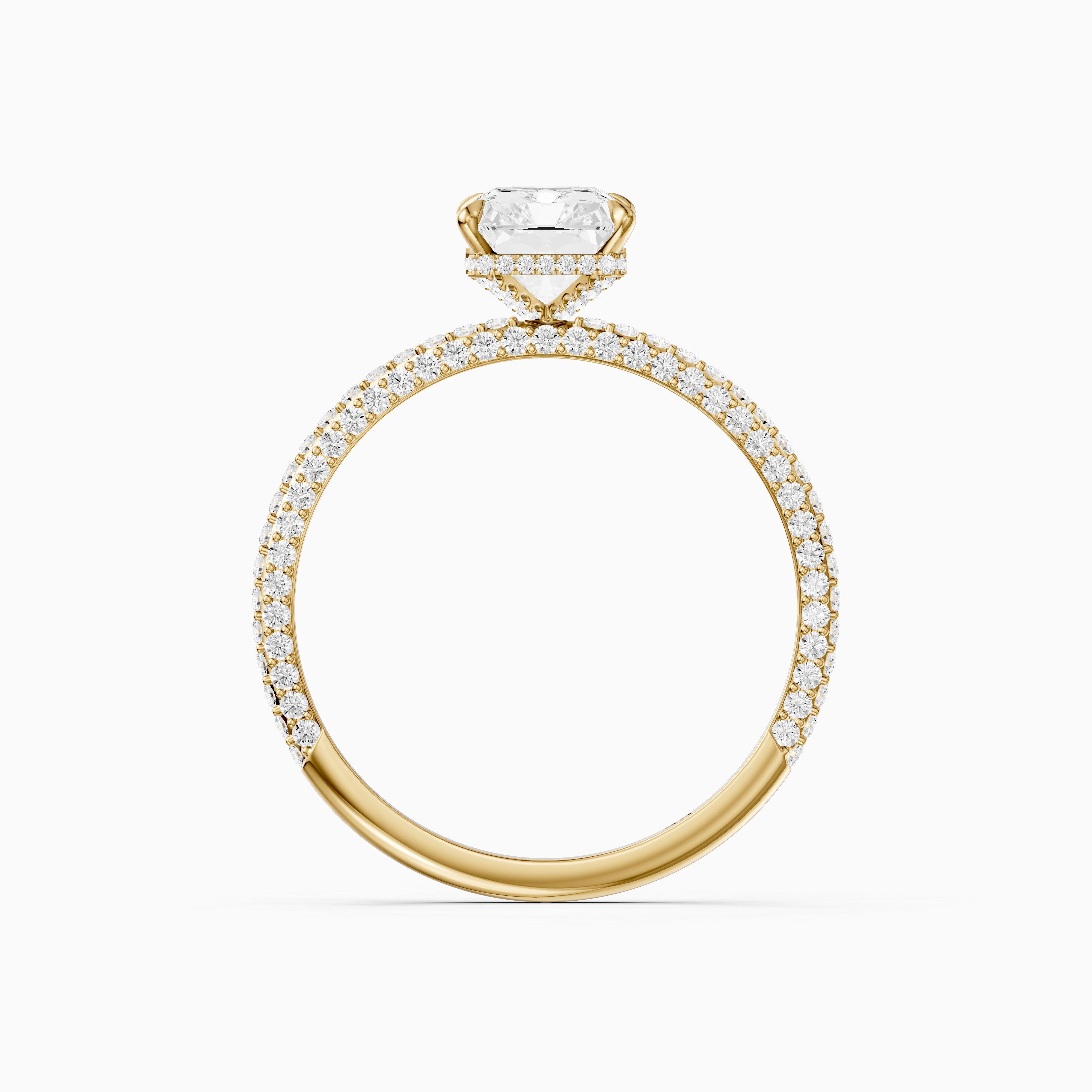 Selah Radiant Cut Hidden Halo Moissanite Diamond Ring with Pave Band