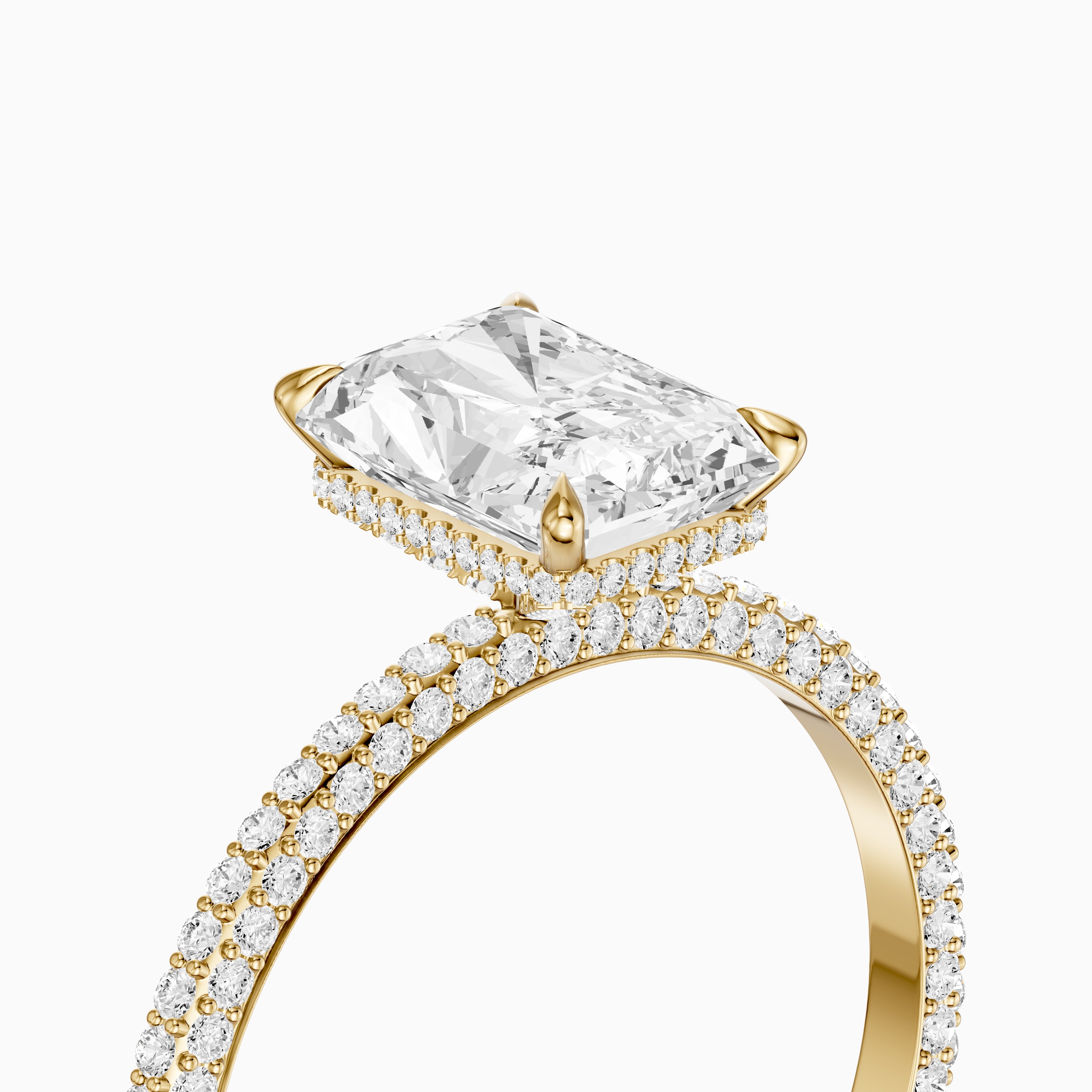 Selah Radiant Cut Hidden Halo Moissanite Diamond Ring with Pave Band
