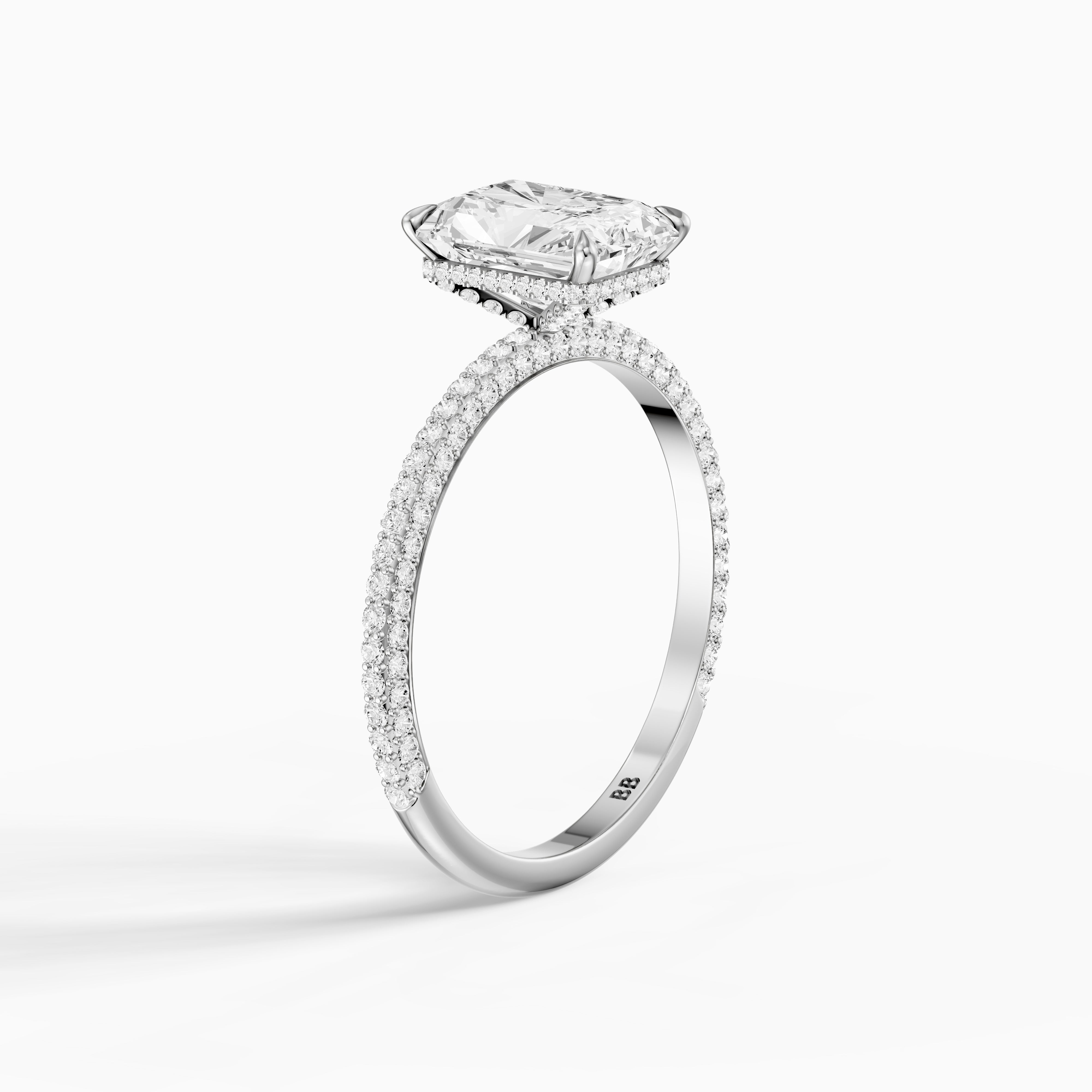 Selah Radiant Cut Hidden Halo Moissanite Diamond Ring with Pave Band