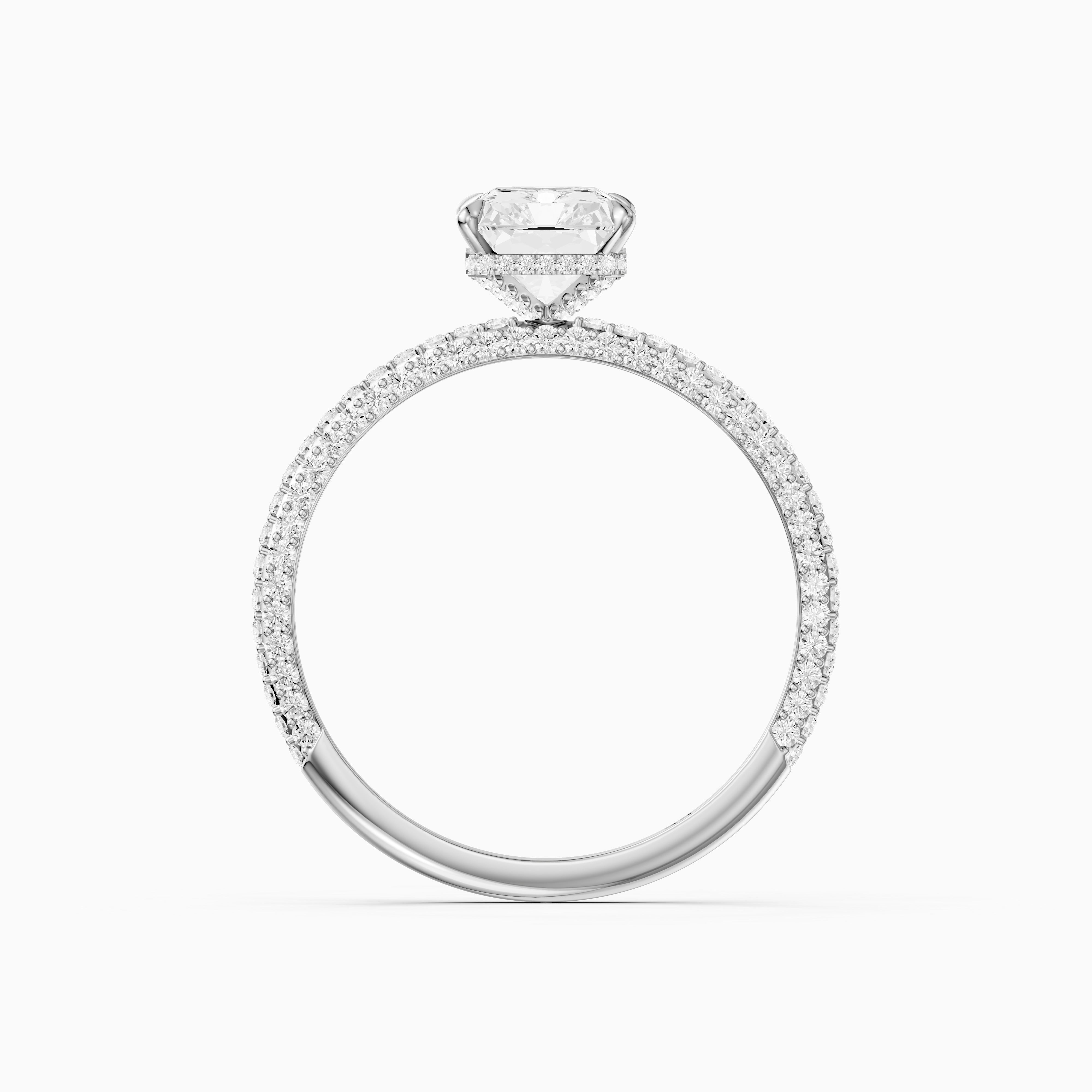 Selah Radiant Cut Hidden Halo Moissanite Diamond Ring with Pave Band