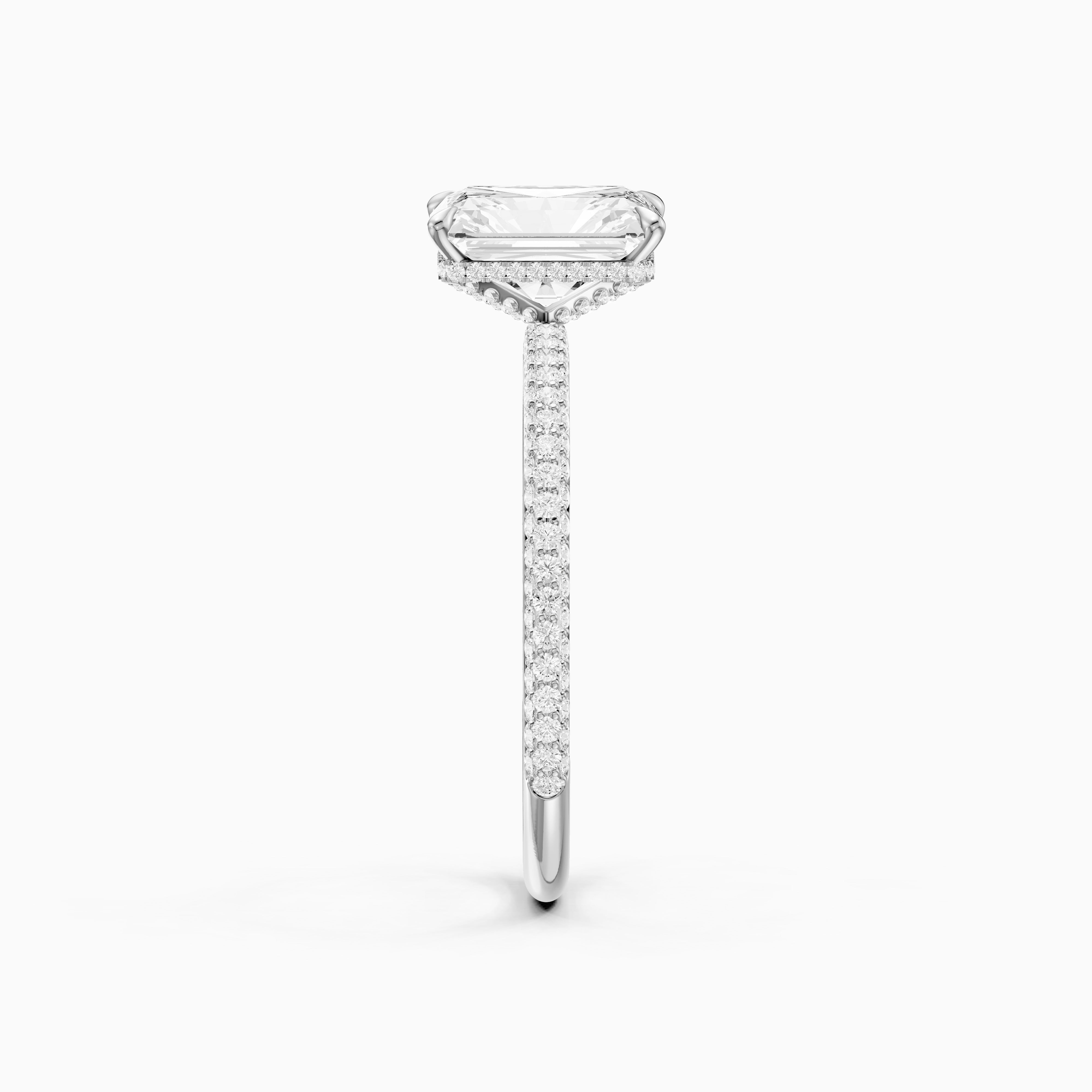 Selah Radiant Cut Hidden Halo Moissanite Diamond Ring with Pave Band