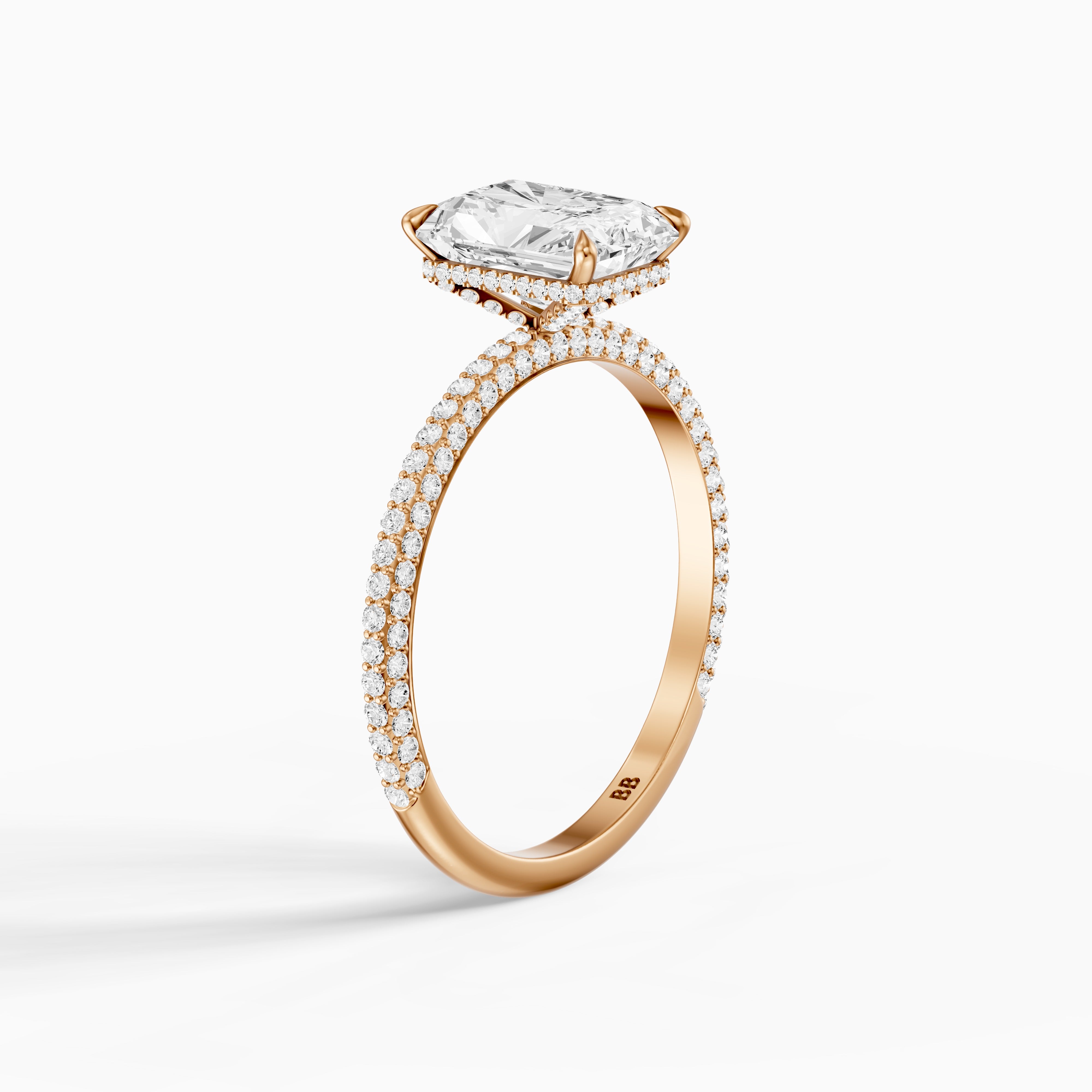 Selah Radiant Cut Hidden Halo Moissanite Diamond Ring with Pave Band