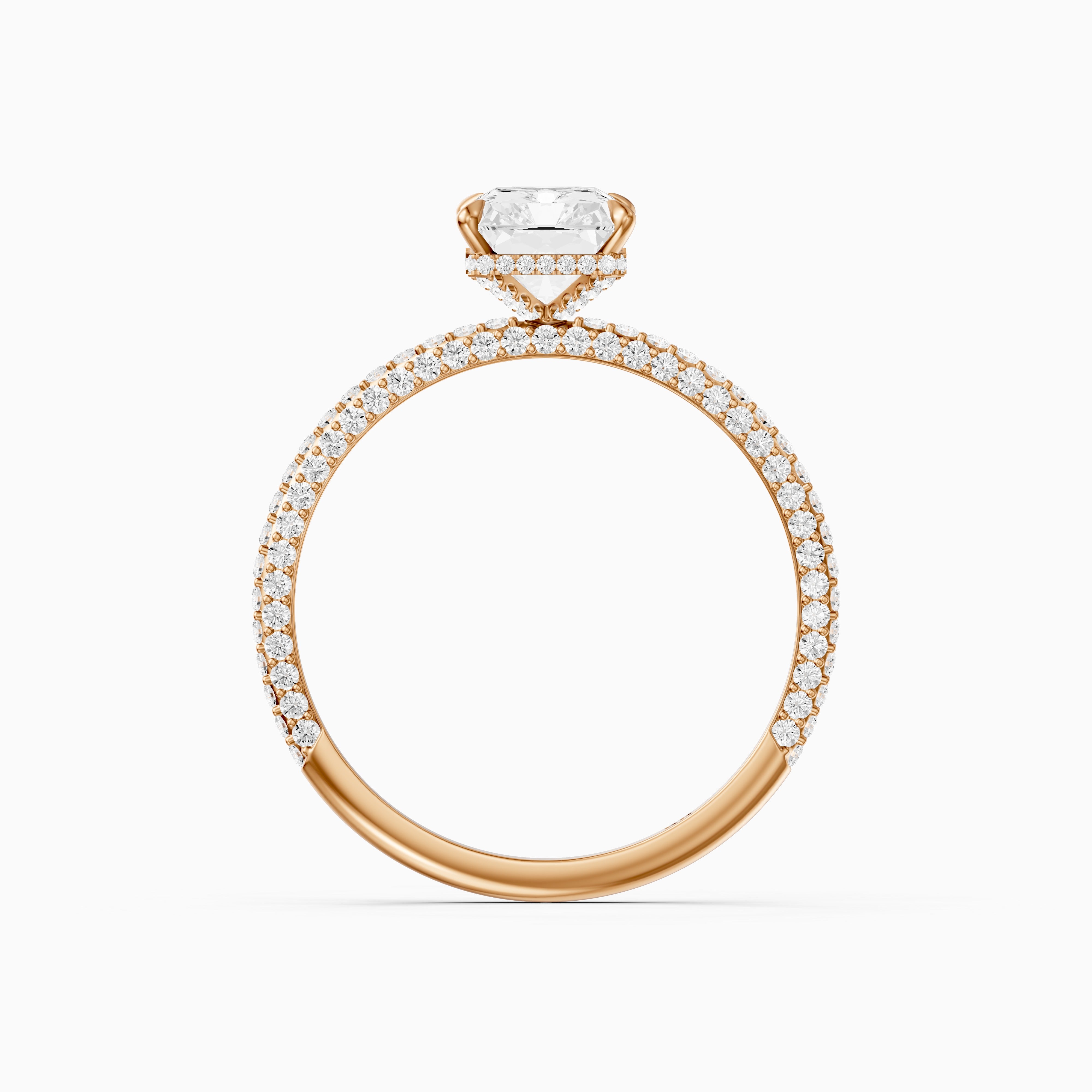 Selah Radiant Cut Hidden Halo Moissanite Diamond Ring with Pave Band