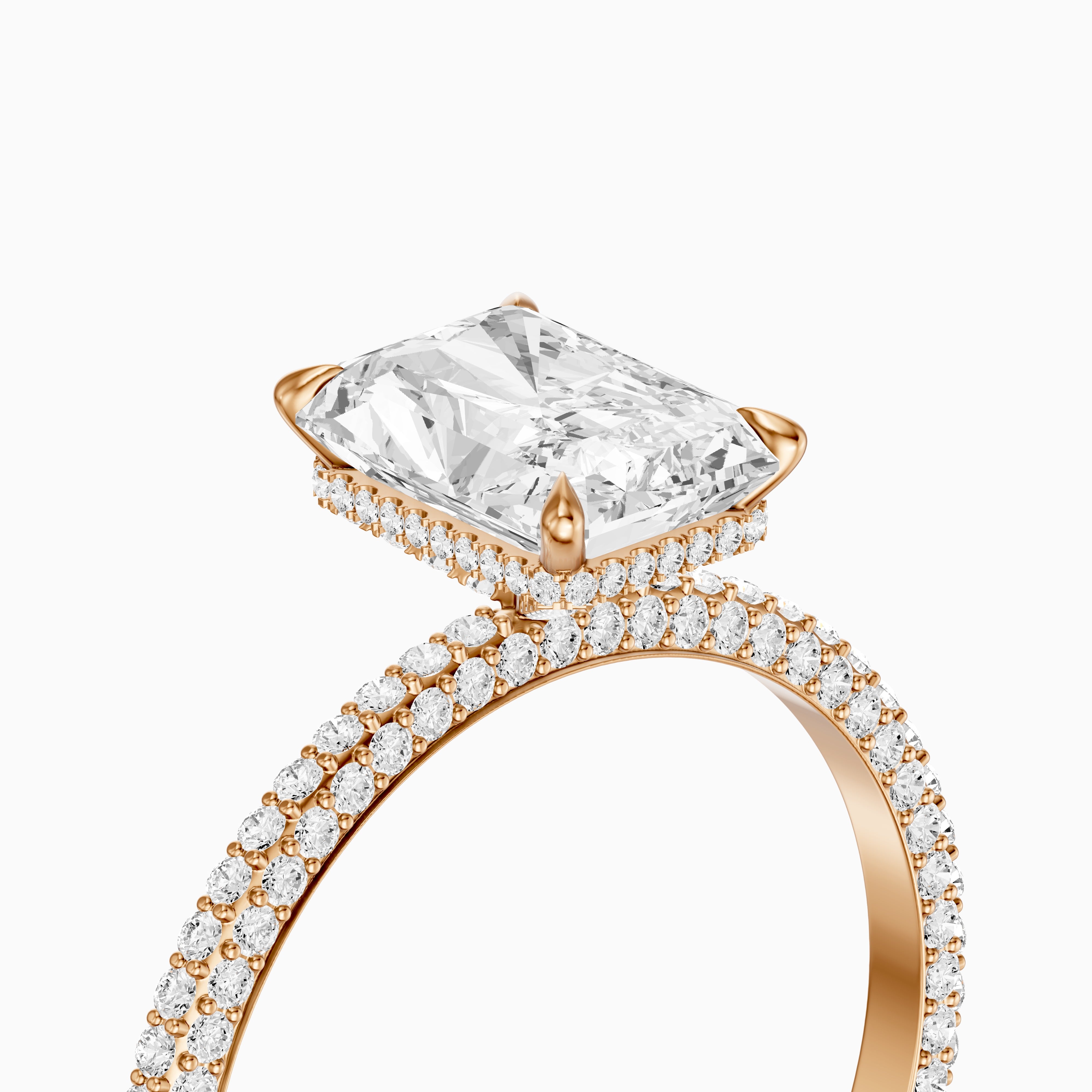 Selah Radiant Cut Hidden Halo Moissanite Diamond Ring with Pave Band