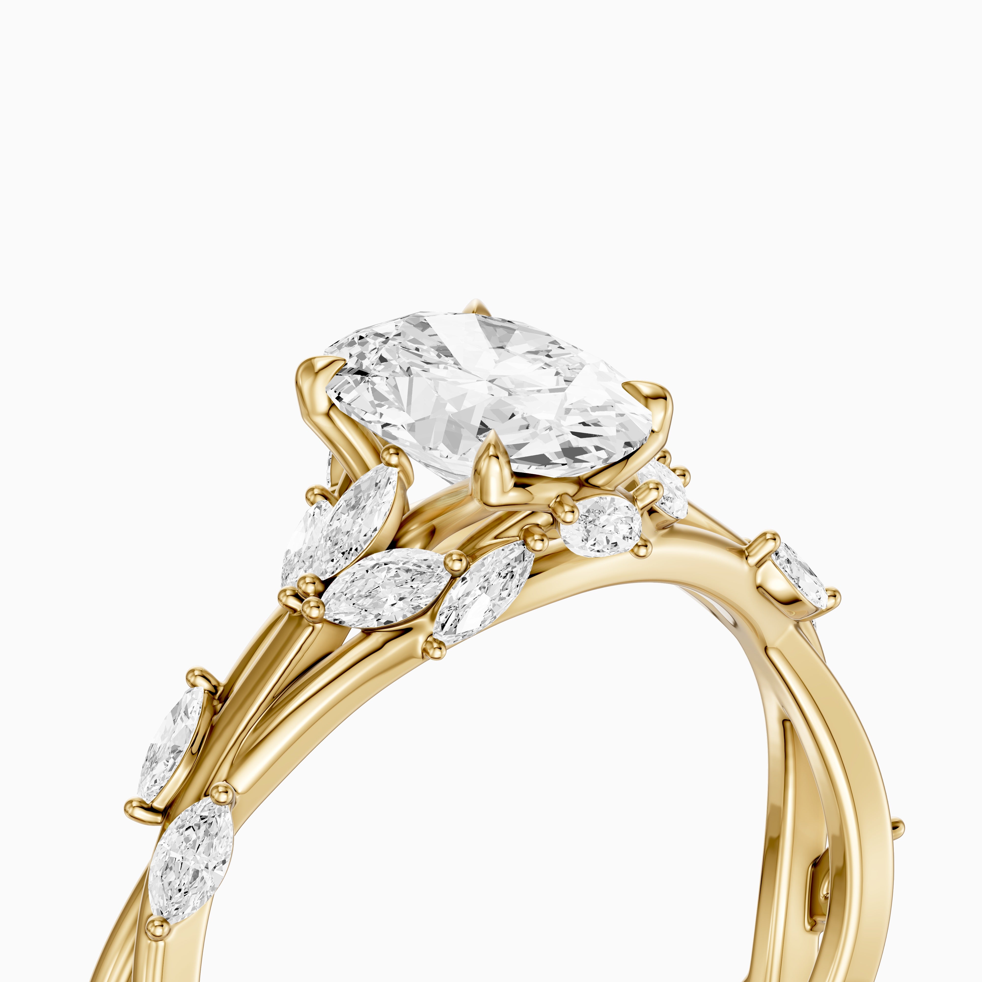 Alessia Oval Cut Secret Garden Moissanite Diamond Ring with Side Stones