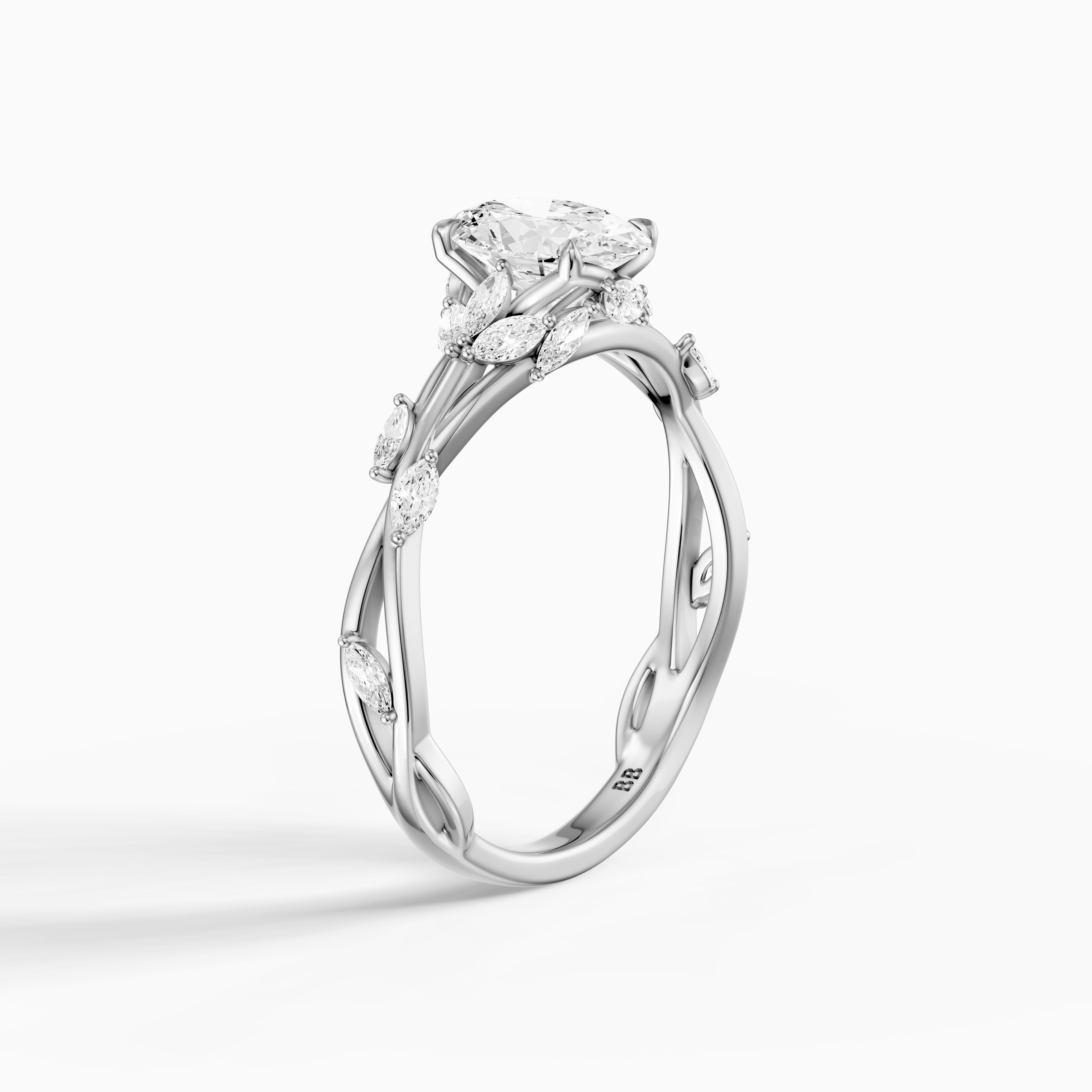 Alessia Oval Cut Secret Garden Moissanite Diamond Ring with Side Stones