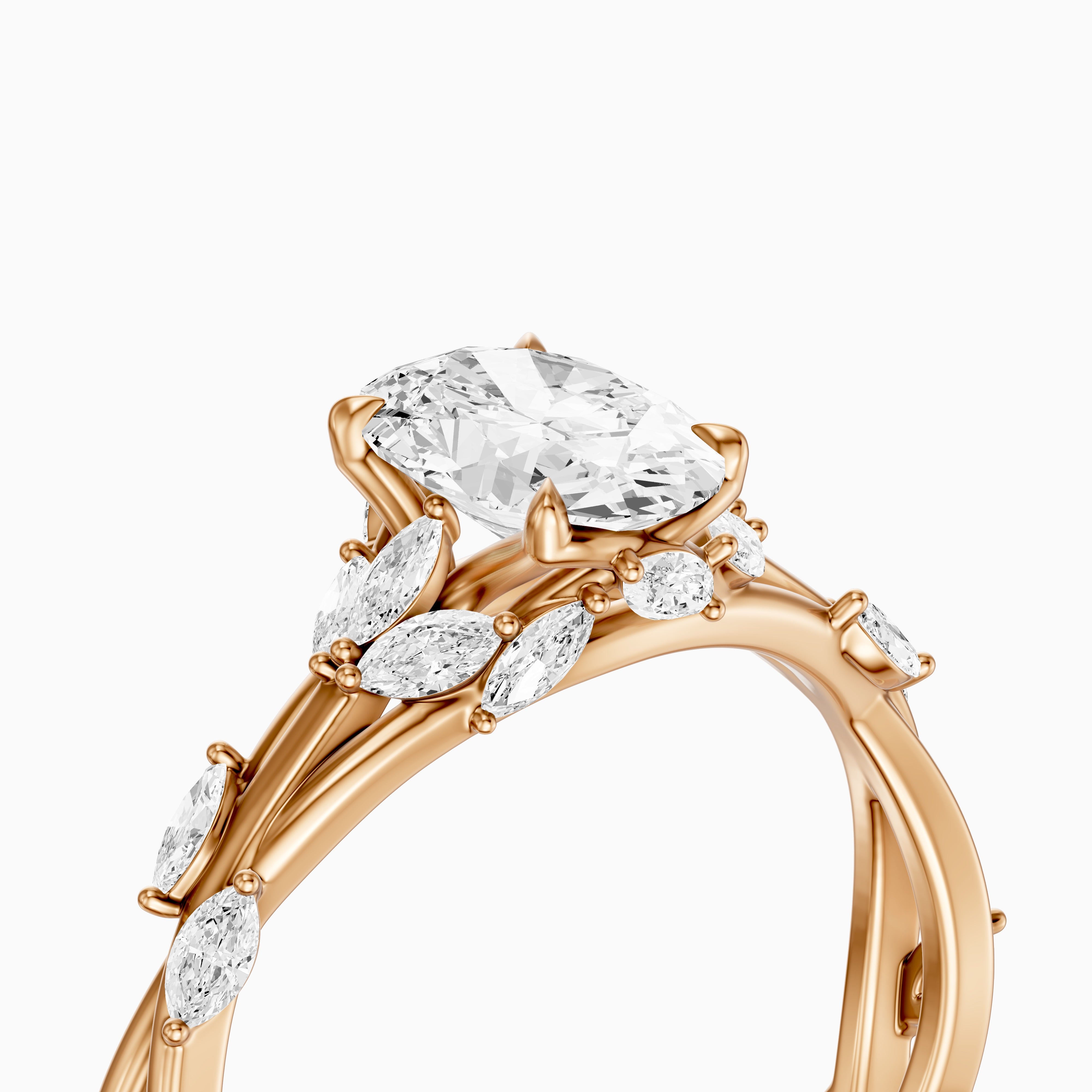 Alessia Oval Cut Secret Garden Moissanite Diamond Ring with Side Stones