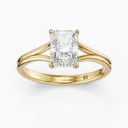Angela Radiant Moissanite Diamond Split Shank Ring with Hidden Halo