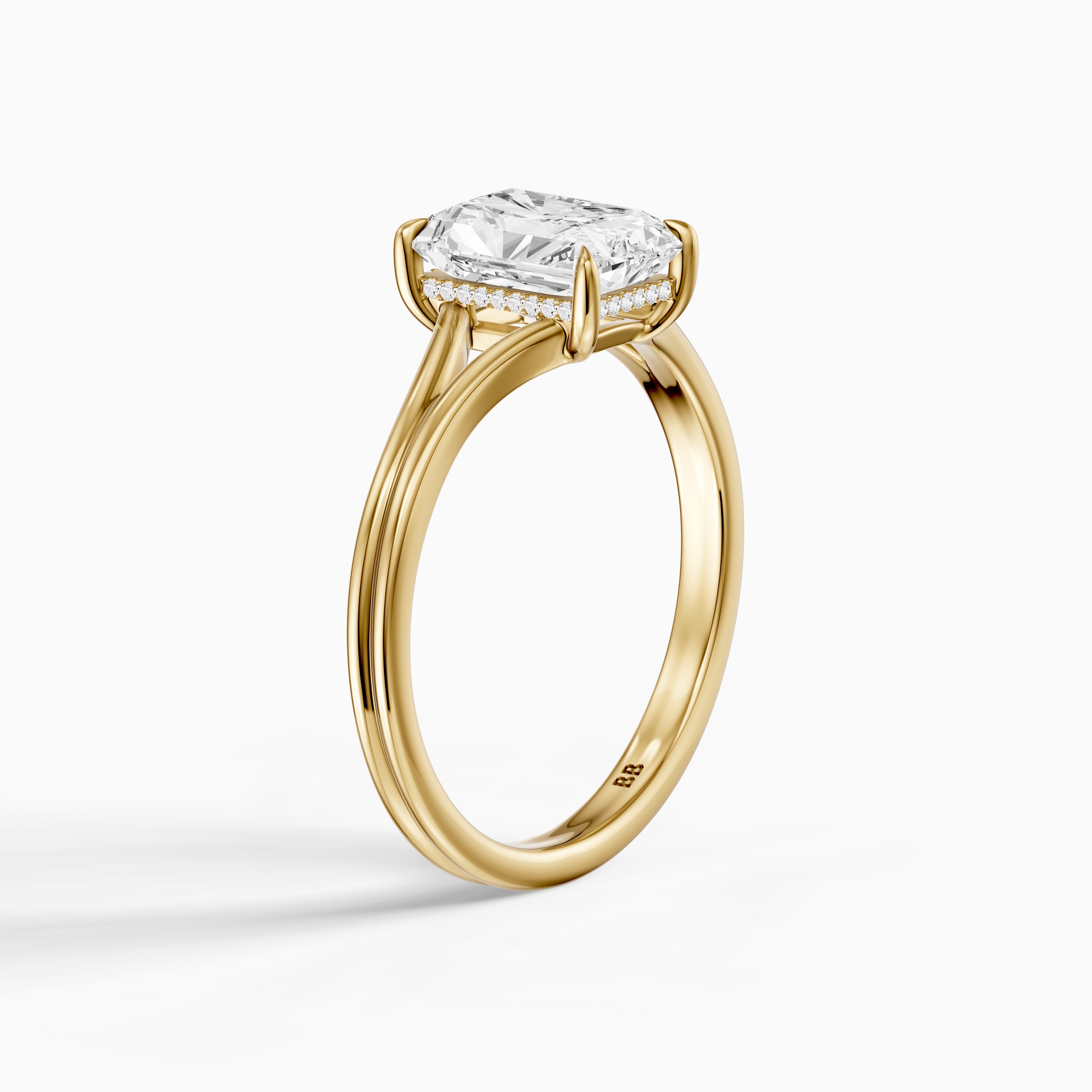 Angela Radiant Moissanite Diamond Split Shank Ring with Hidden Halo