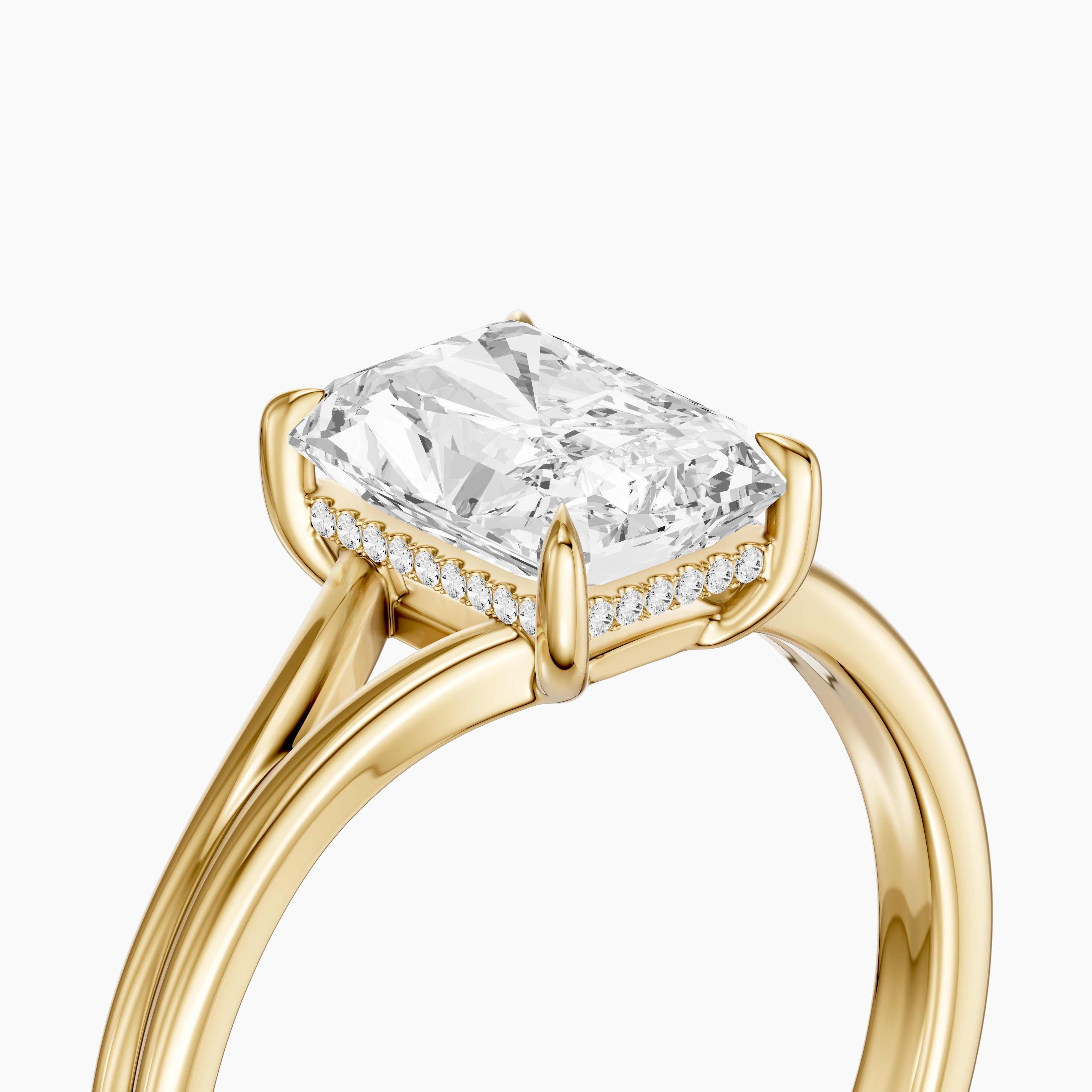 Angela Radiant Moissanite Diamond Split Shank Ring with Hidden Halo