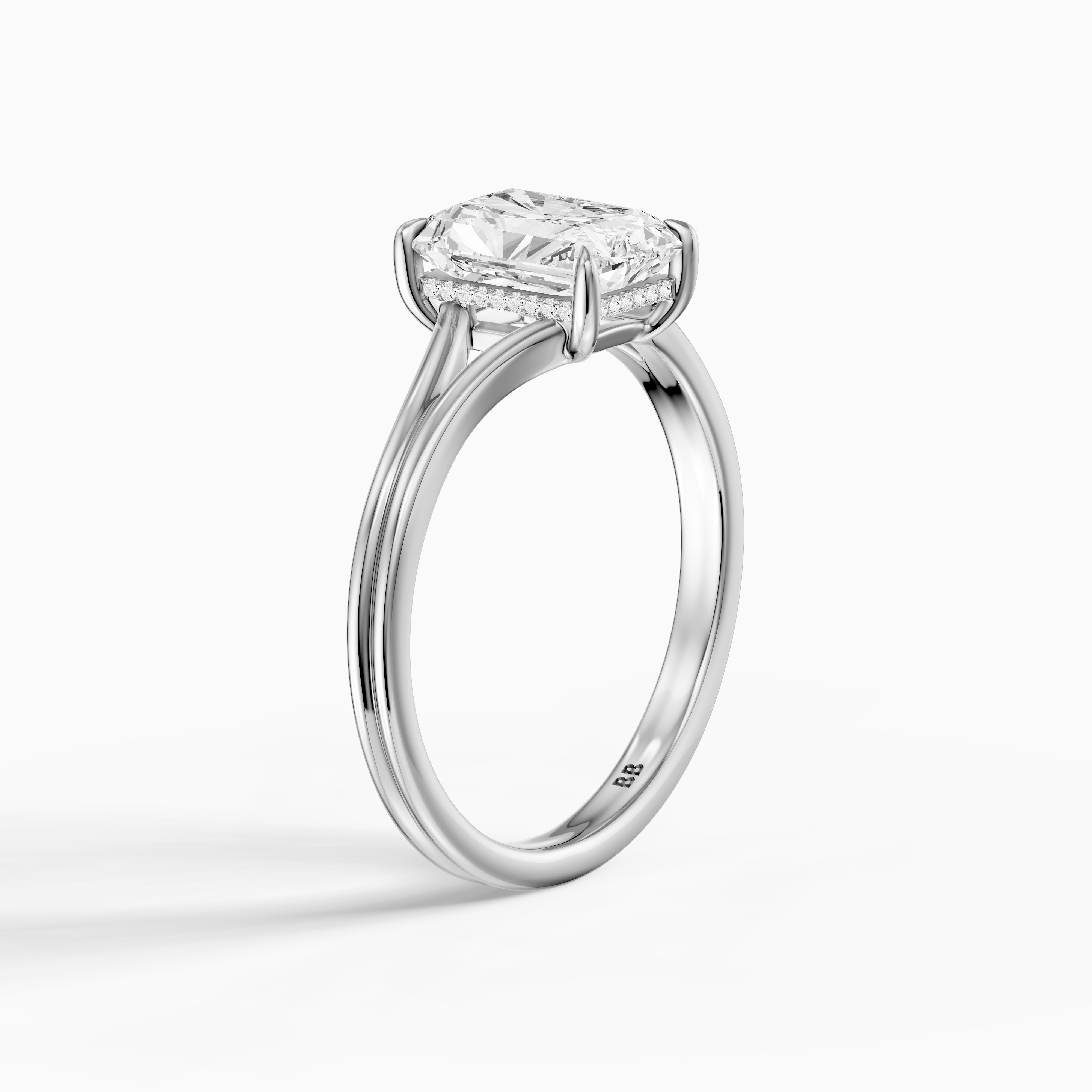 Angela Radiant Moissanite Diamond Split Shank Ring with Hidden Halo