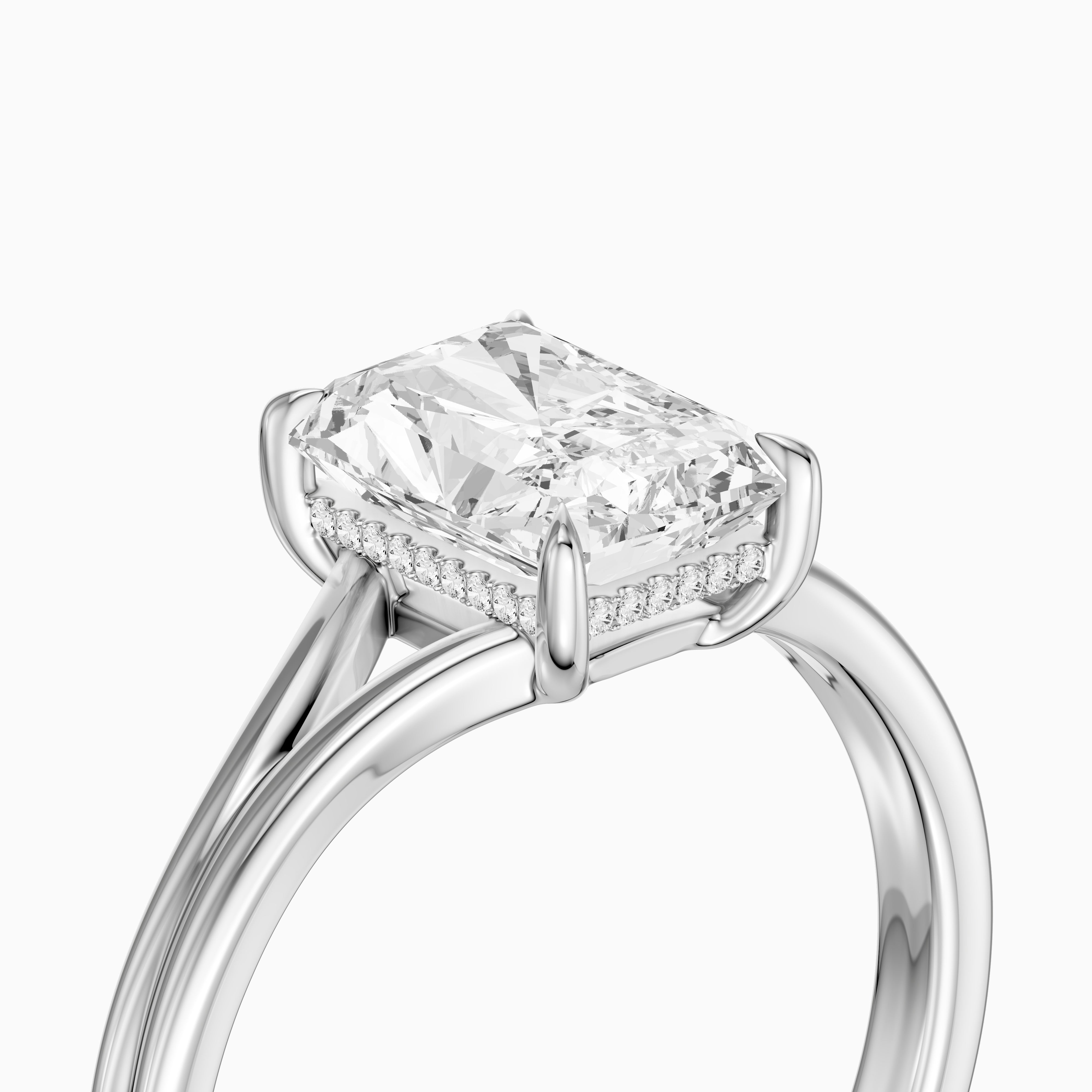 Angela Radiant Moissanite Diamond Split Shank Ring with Hidden Halo