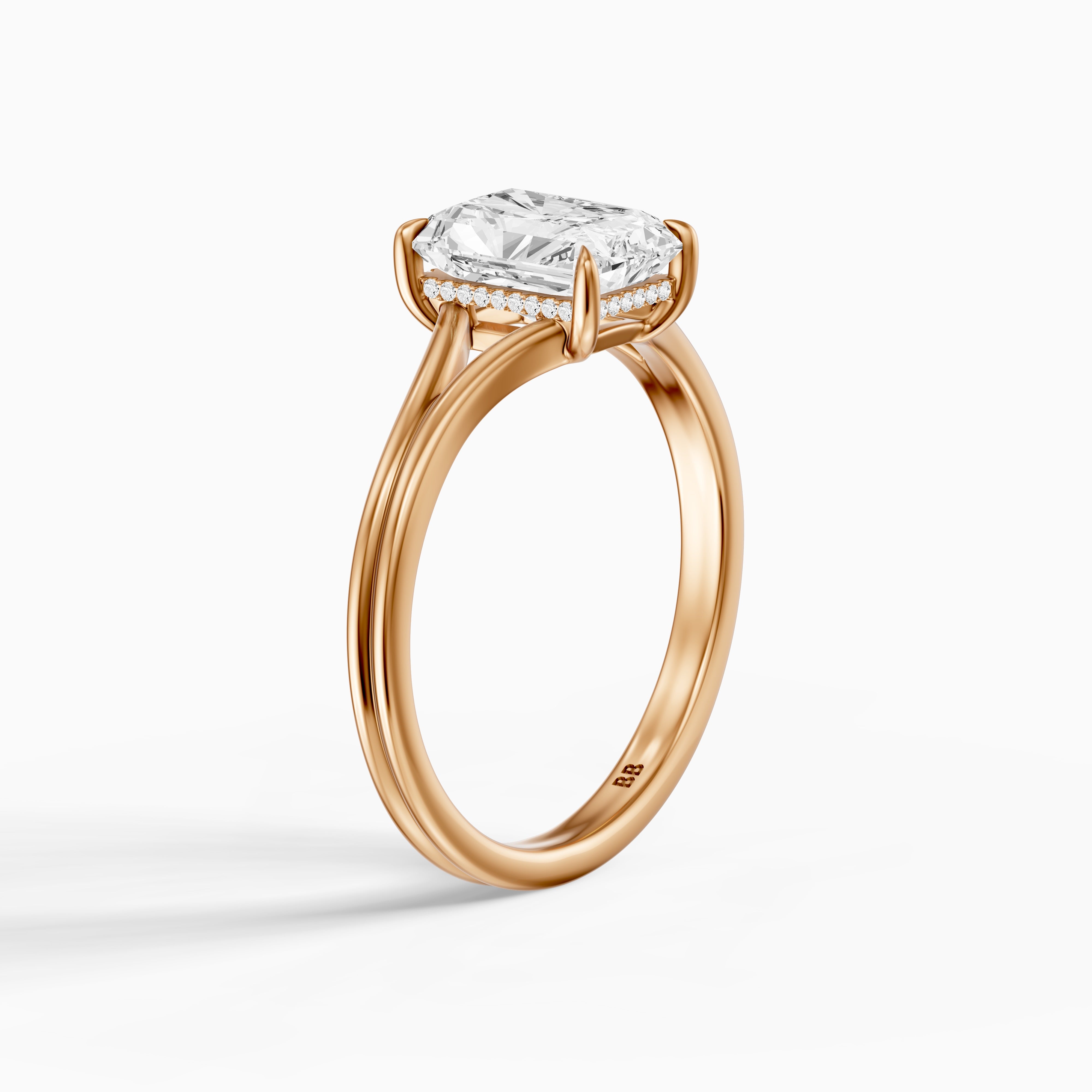 Angela Radiant Moissanite Diamond Split Shank Ring with Hidden Halo