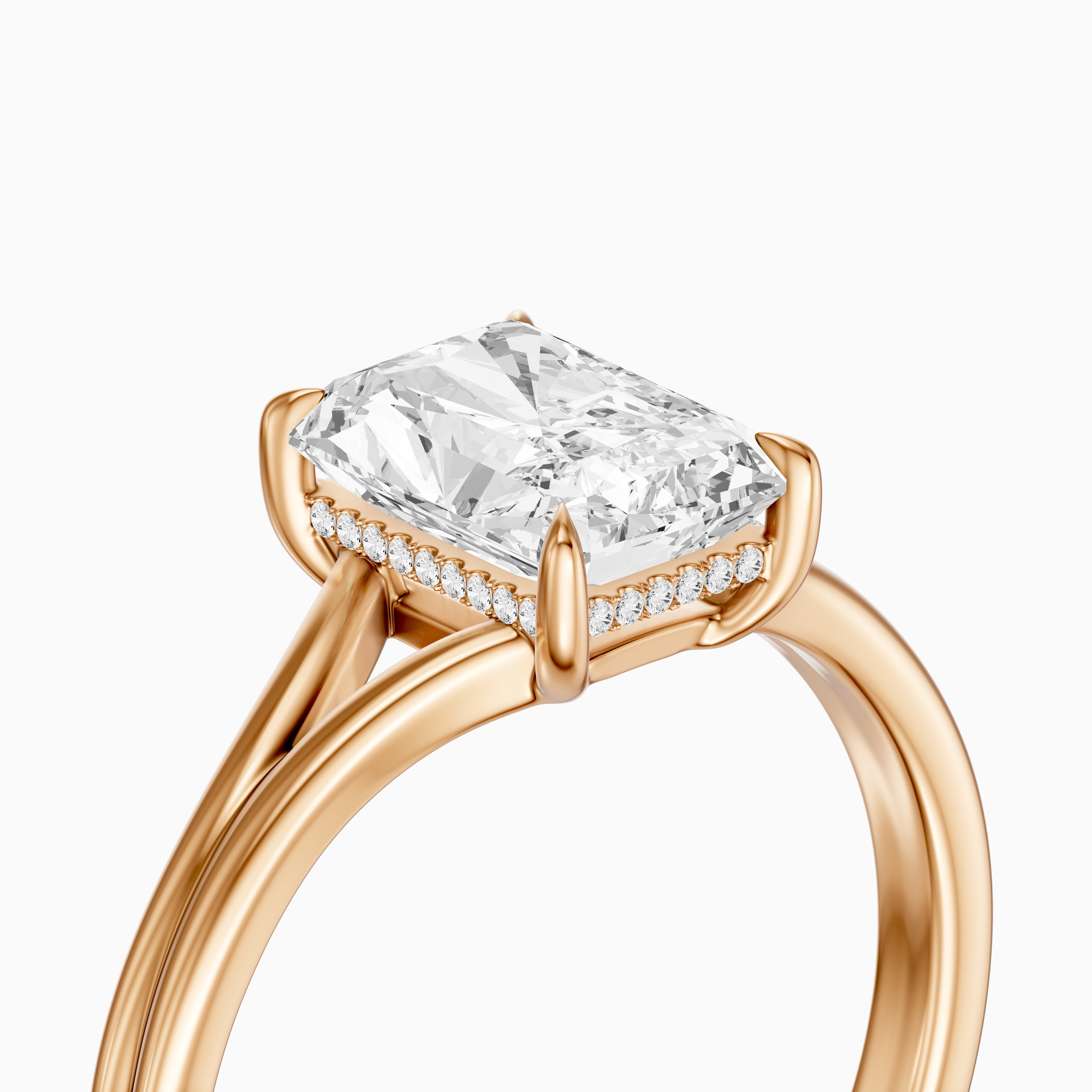 Angela Radiant Moissanite Diamond Split Shank Ring with Hidden Halo