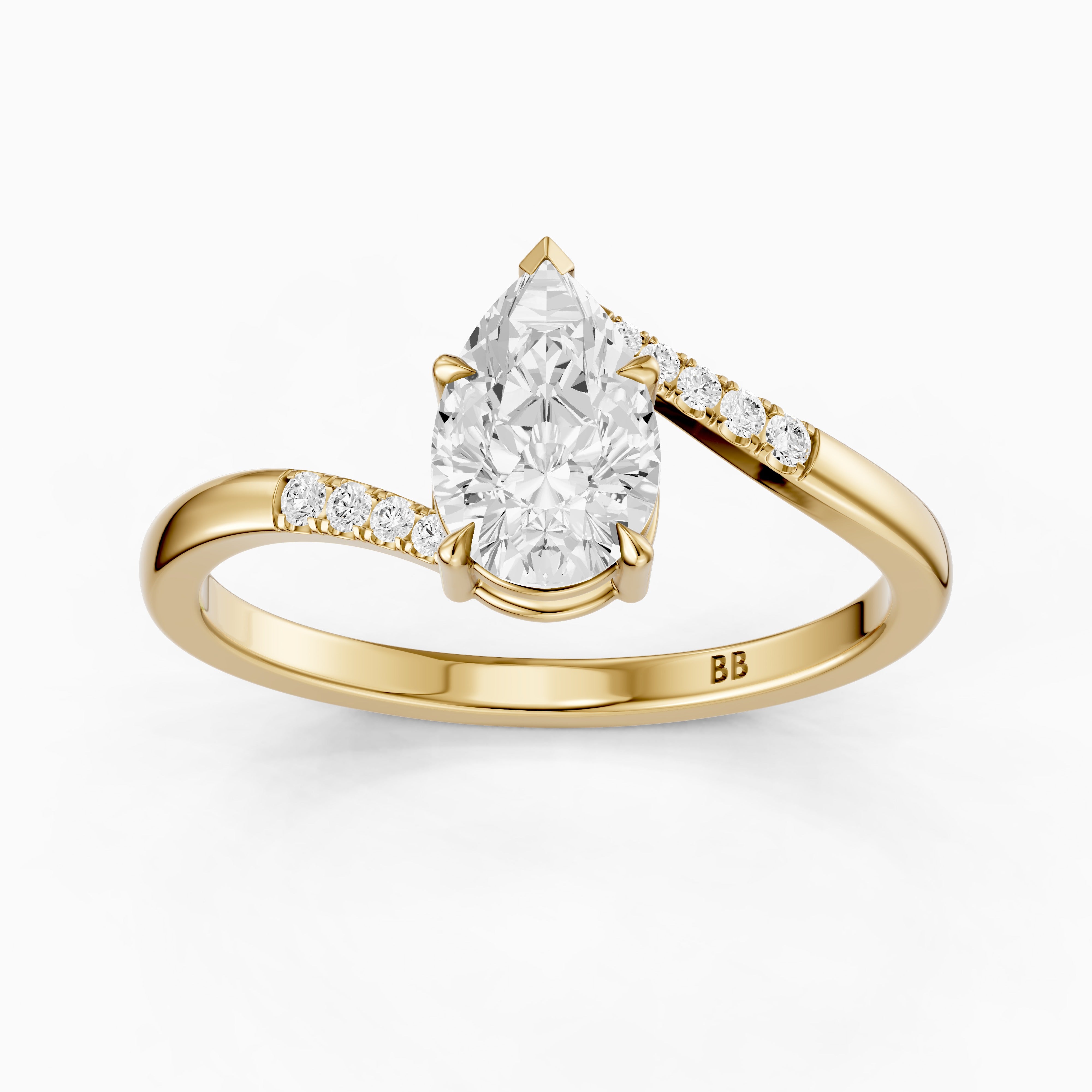 Juliet Pear Moissanite Diamond Ring with Asymmetrical Band