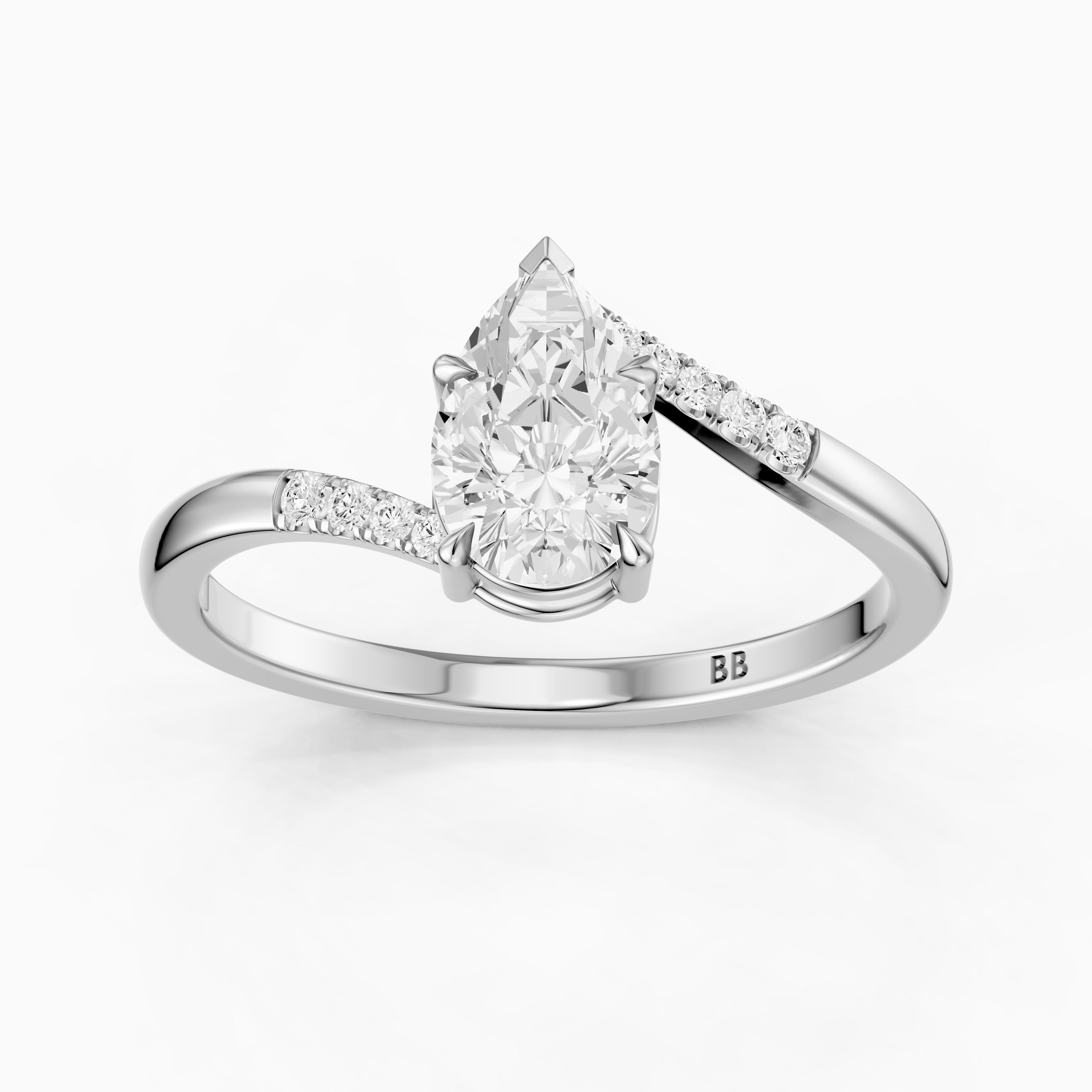 Juliet Pear Moissanite Diamond Ring with Bypass Shank