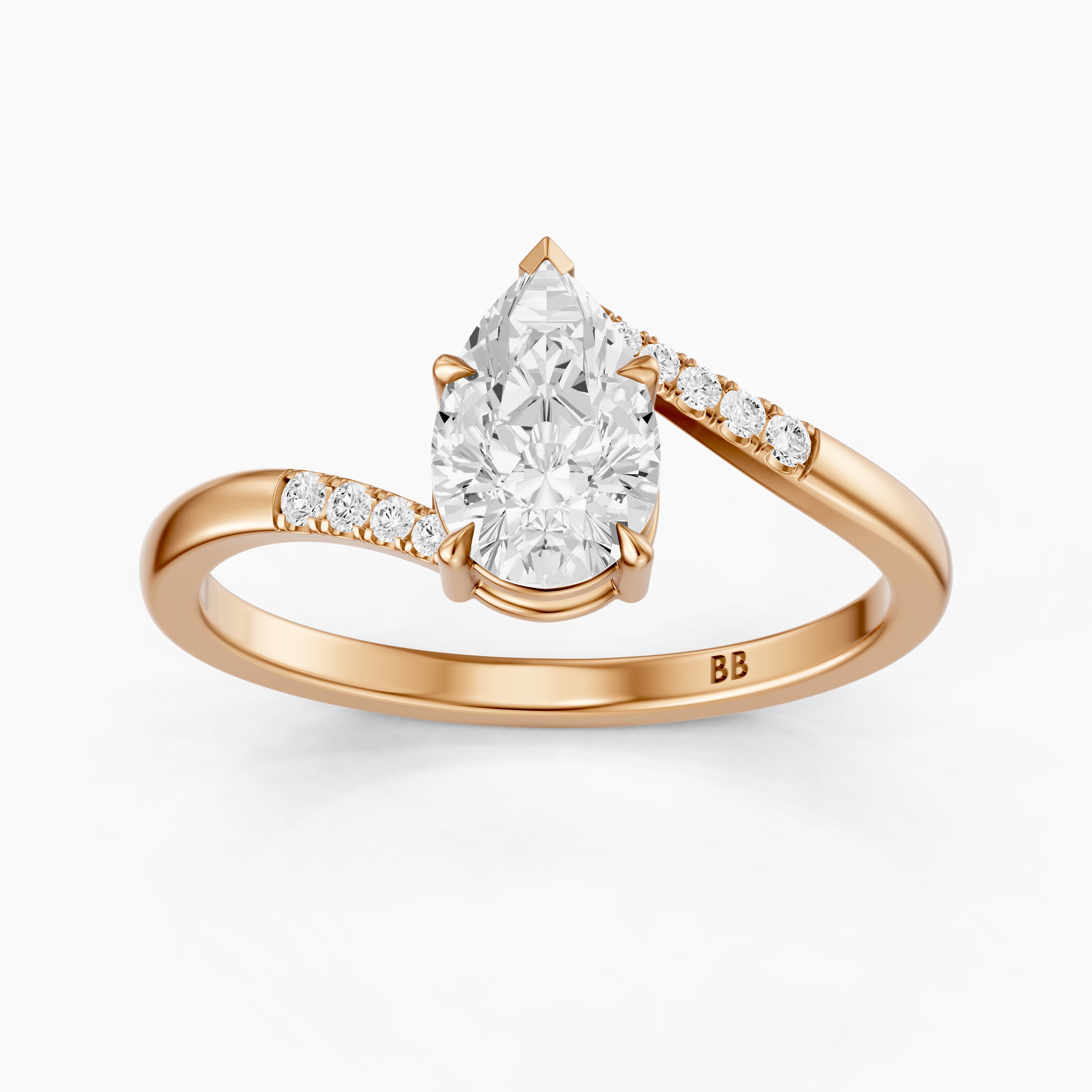 Juliet Pear Moissanite Diamond Ring with Bypass Shank