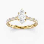 Evie Marquise Lab Grown Diamond Ring with Double Claw Prong and Pave Band