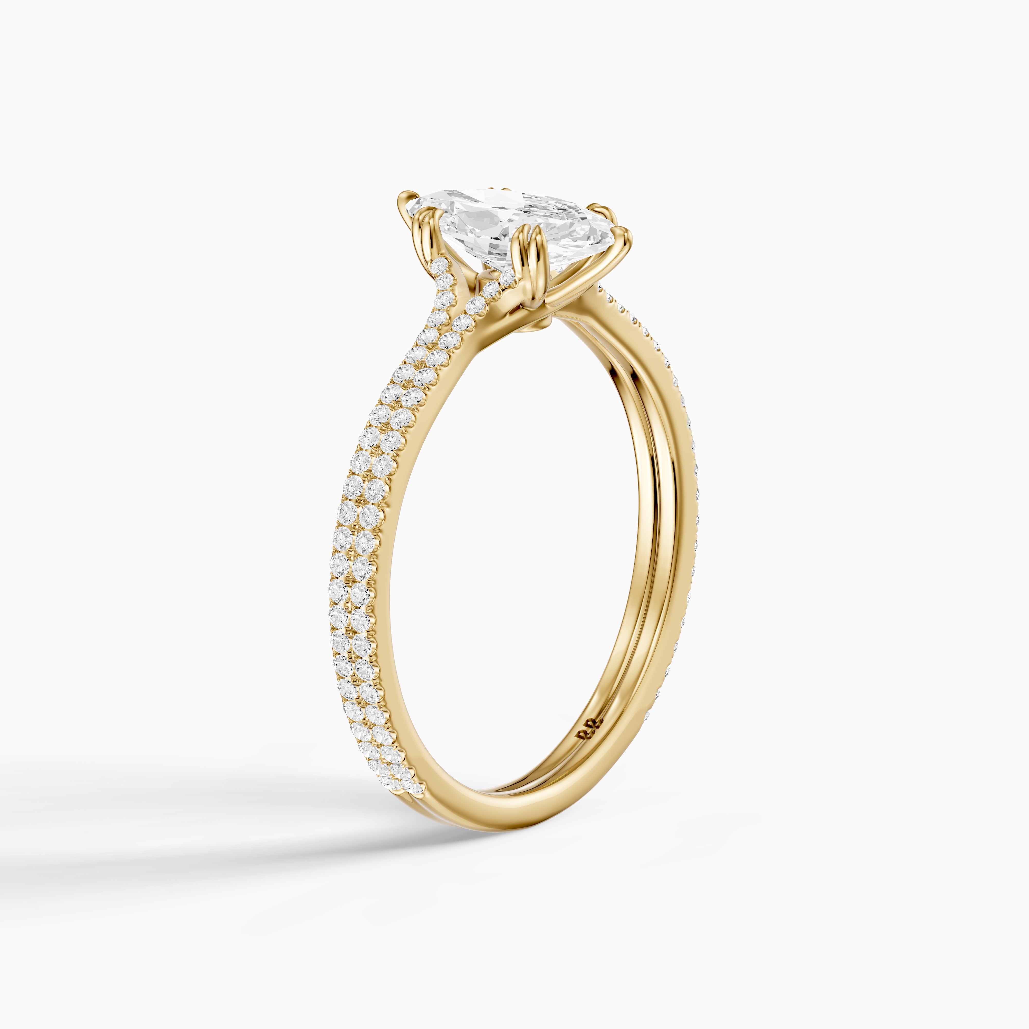 Evie Marquise Moissanite Diamond Ring with Double Claw Prong and Pave Band