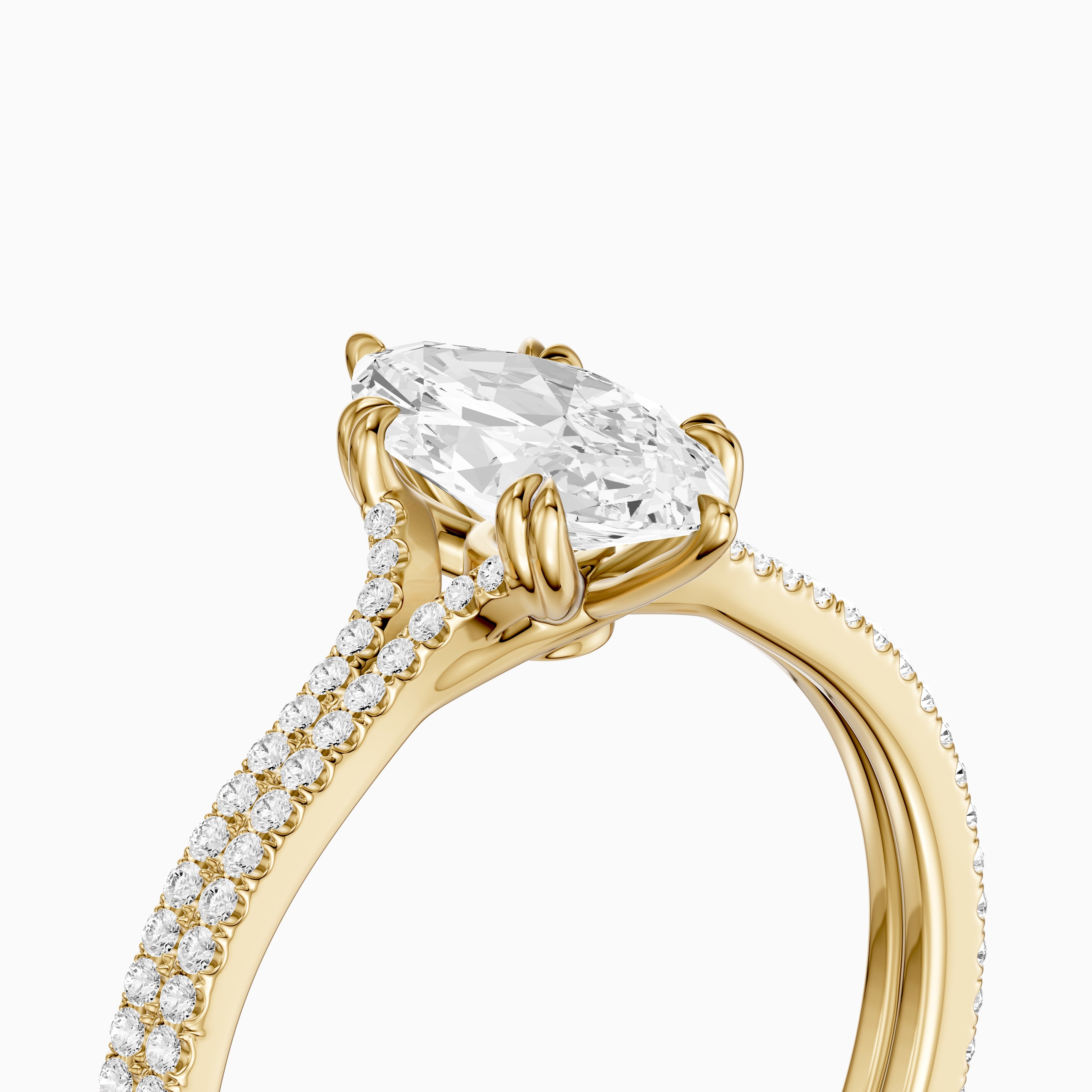 Evie Marquise Lab Grown Diamond Ring with Double Claw Prong and Pave Band