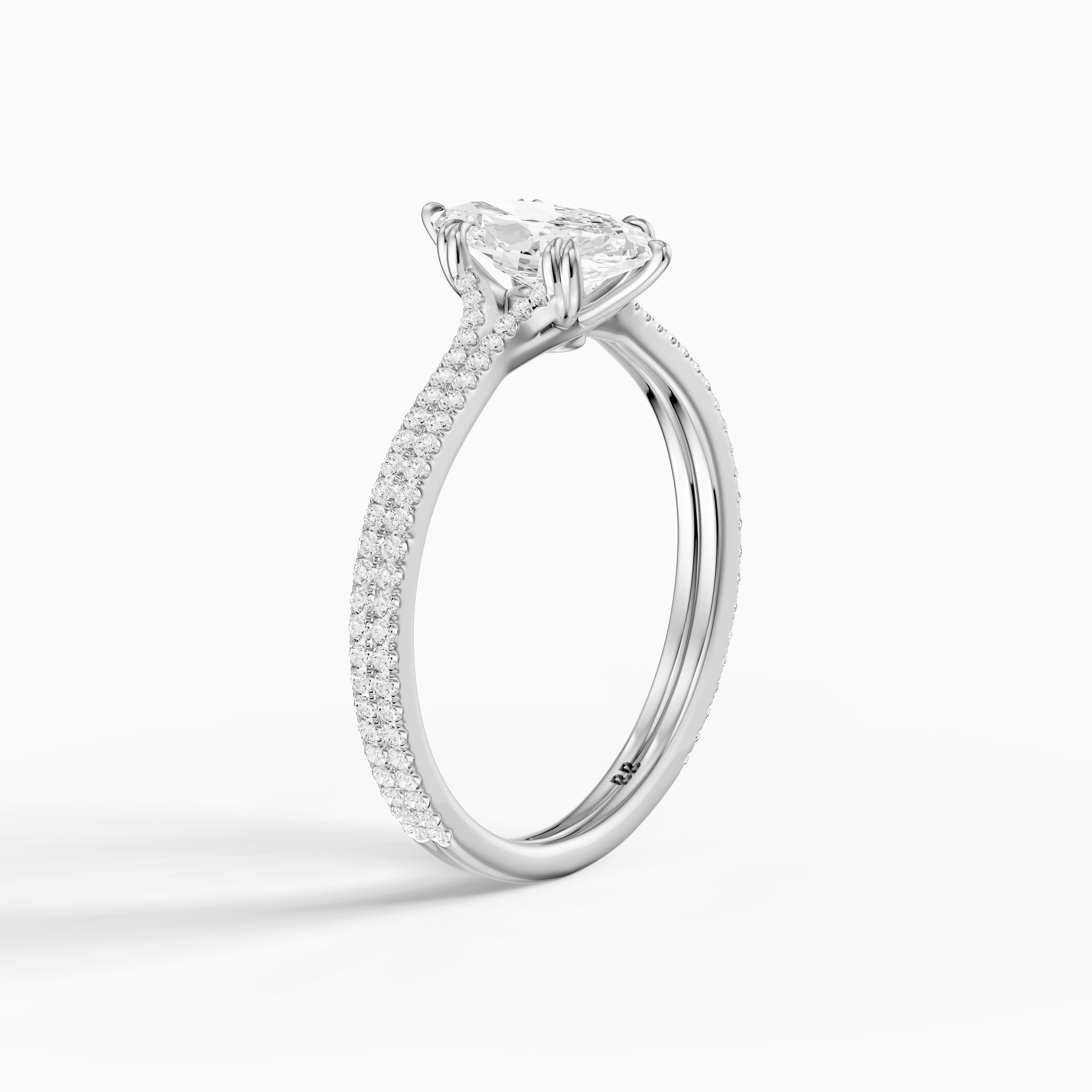 Evie Marquise Lab Grown Diamond Ring with Double Claw Prong and Pave Band